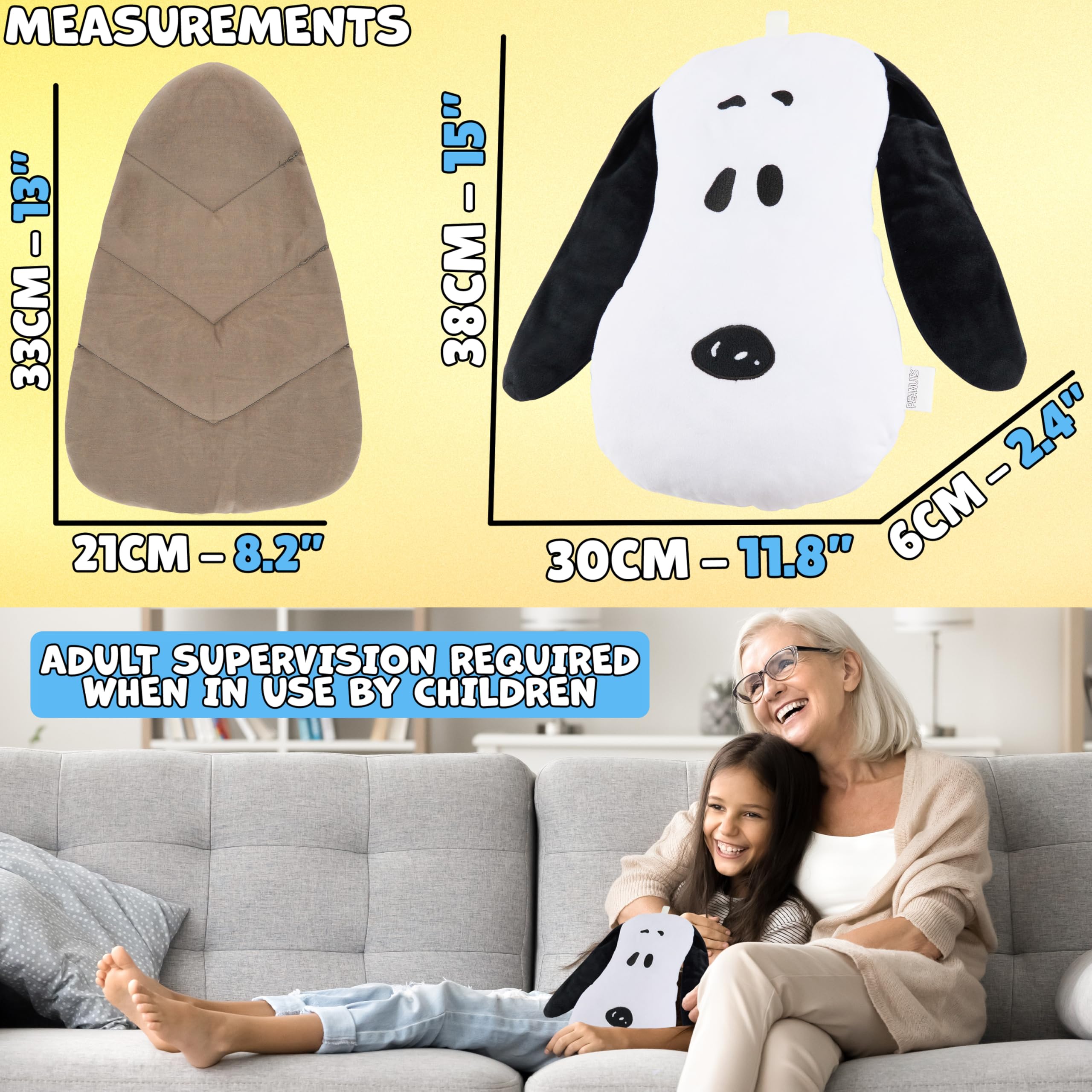 Peanuts Snoopy Cuscino Riscaldante Microonde, Morbido Peluche Cuscinetto Riscaldante, Impacco Caldo o Freddo per Sollievo dal Dolore, Regali Adulti