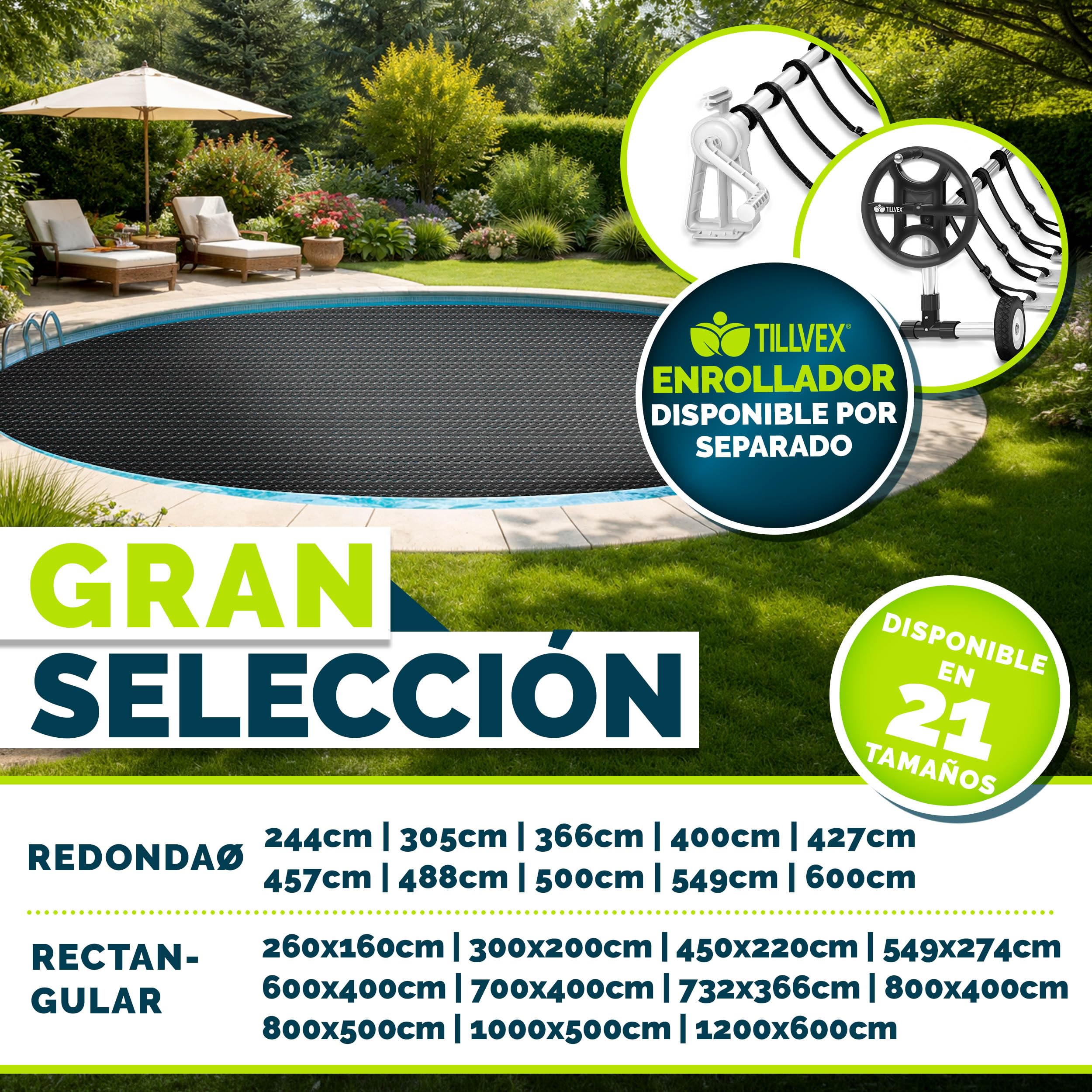 tillvex Cobertor Solar para Piscinas Rectangular 800x500 cm | Espesor de la lámina Solar 120 µm | La Cubierta Solar se Puede Cortar a Medida | Calefacción de la Piscina para el Calentamiento del Agua