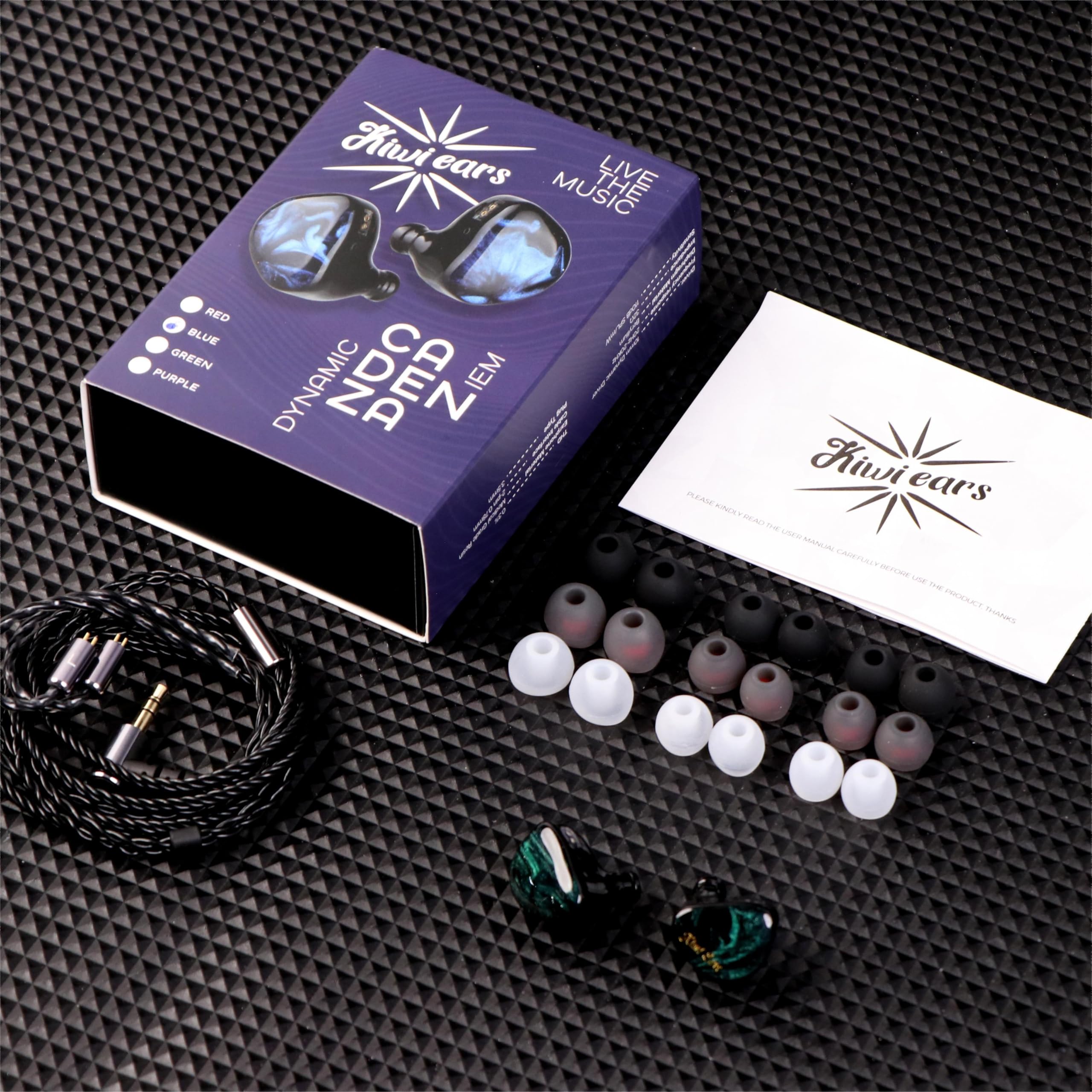 Linsoul Kiwi Ears Cadenza Controlador Dinámico de Berlilio de 10Mm IEM 3D Impreso con Enchufe Intercambiable Desmontable 0.78 2pin 3.5mm IEM Cable para músico (Verde)
