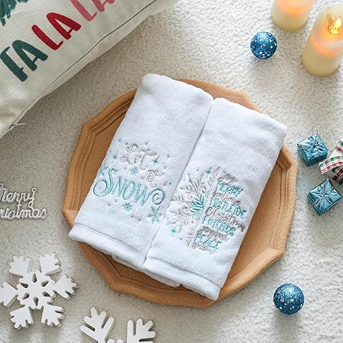 Vista 24 de Paquete de 2 toallas de mano de Navidad, 100% algodón, 100% algodón, para decoración de baño y cocina, toallas de mano navideñas con lazo rojo Red