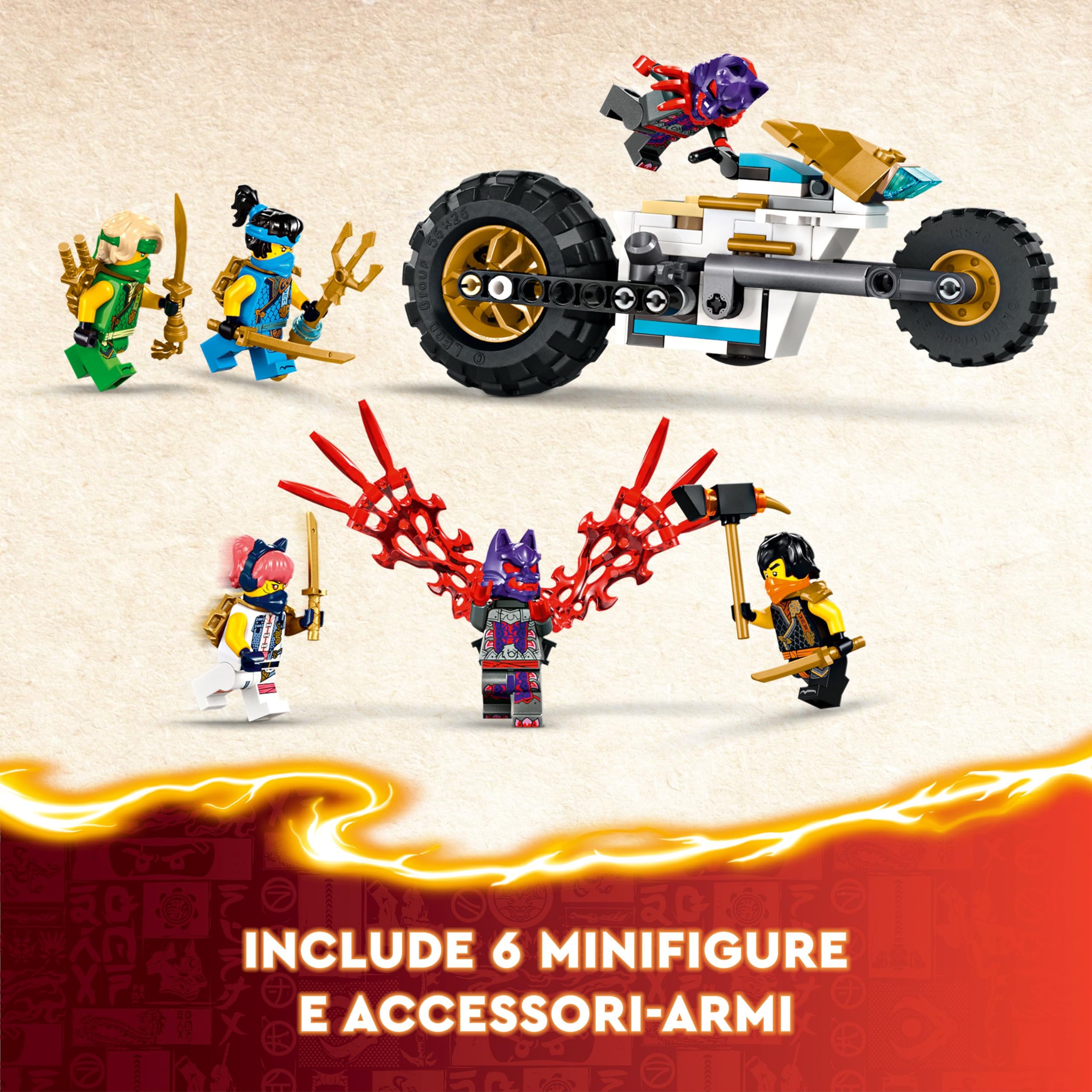 LEGO NINJAGO Cingolato del Team Ninja, Veicolo Giocattolo 4 in 1 con 2 Moto, Aliante e Macchina Fuoristrada da Costruire, Giochi d'Avventura per Bambini e Bambine da 9 Anni con 6 Minifigure 71820