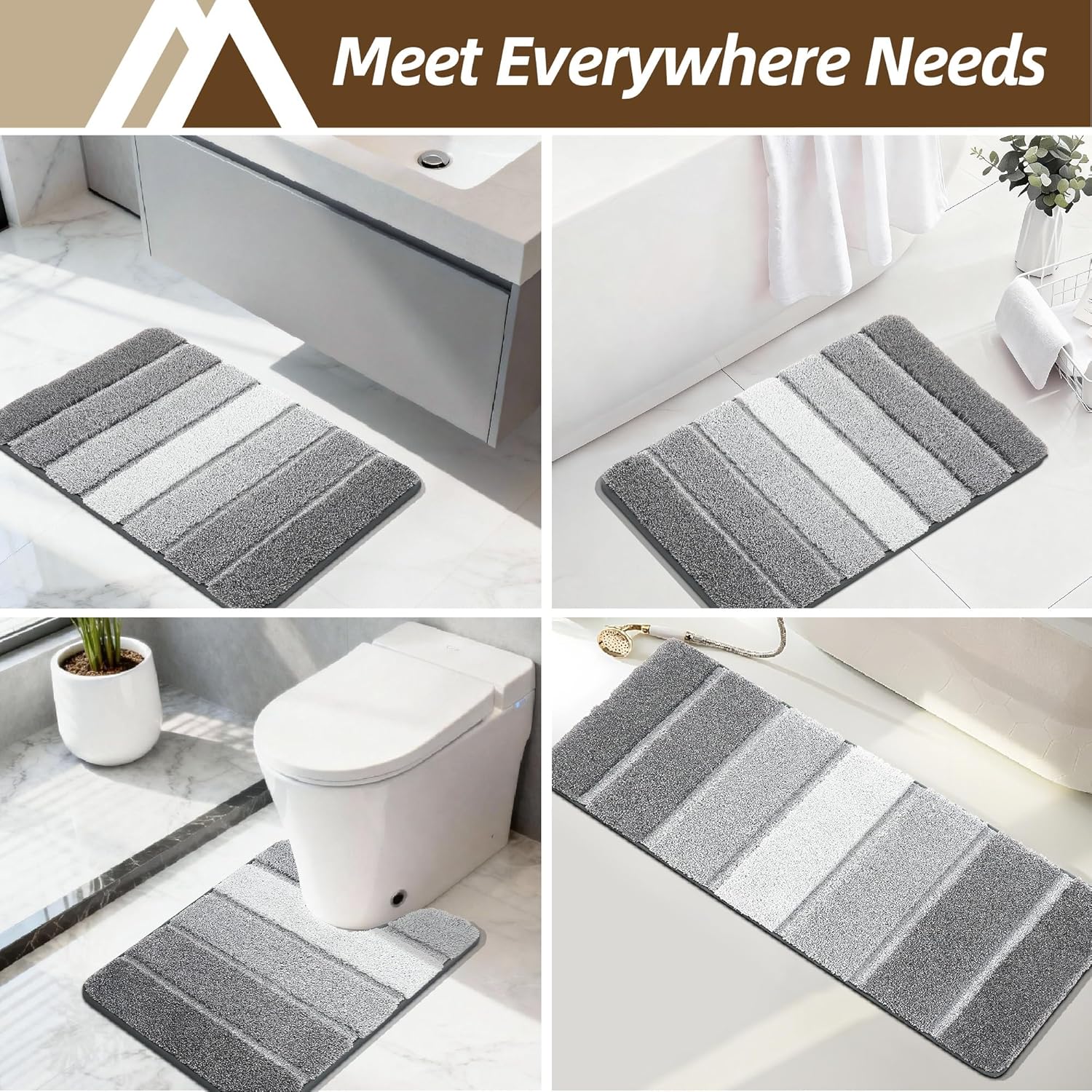 COSY HOMEER Bathroom Rugs 59"x20", Ultra Soft Absorbent Bath Mat with Non-Slip TPR Backing, Machine Washable Shaggy Rug for Bathroom Floor, Grey