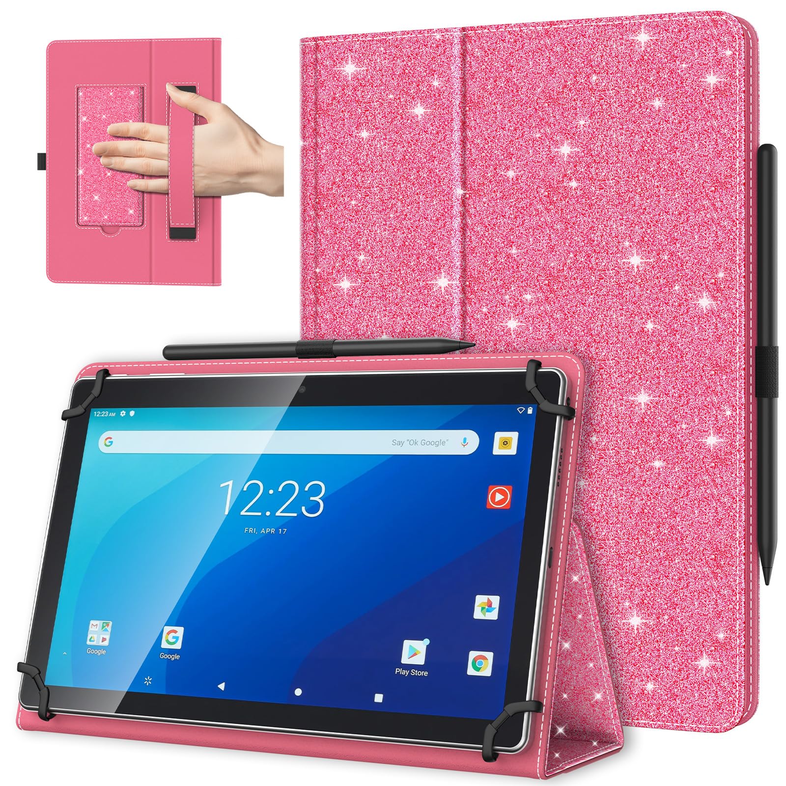 TiMOVO Universal Hülle für 10,1 Zoll Android Tablet mit Stiftschlaufe, Leichtes & Faltbares Standhülle mit Handschlaufe für Alle 9,6-11 Zoll Touchscreen-Tabletten