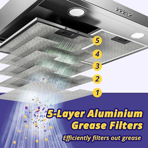 FIREGAS 60cm Cooker Hood Extractor Fan, Stainless Steel Extractor Hood with Brushless Motor, Dual Top/Back Venting & Recirculation Mode, Ultra-Quiet, LED Lighting & Powerful Extraction for UK Kitchens - 3