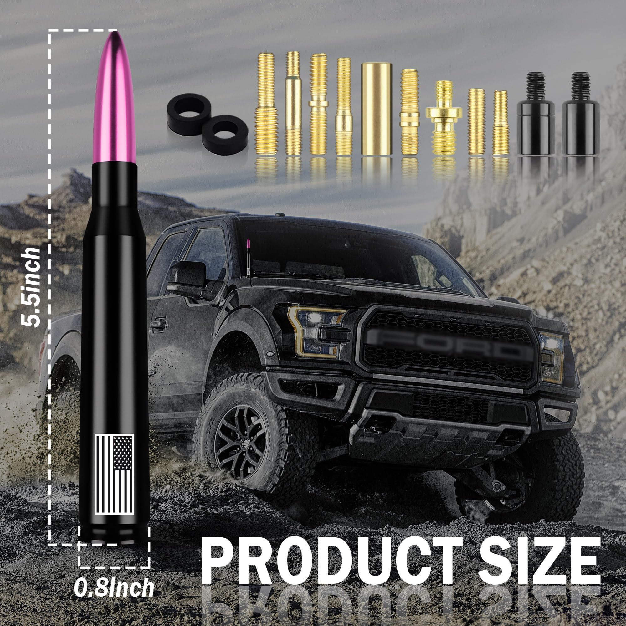 Car Bullet Antenna,Truck Exterior Decoration Accessories Antenna Toppers[New Upgrade Flag Design] AM/FM Radio Signal for Car SUV Truck Most Auto Cars Antenna Accessories Replacement(Pink)