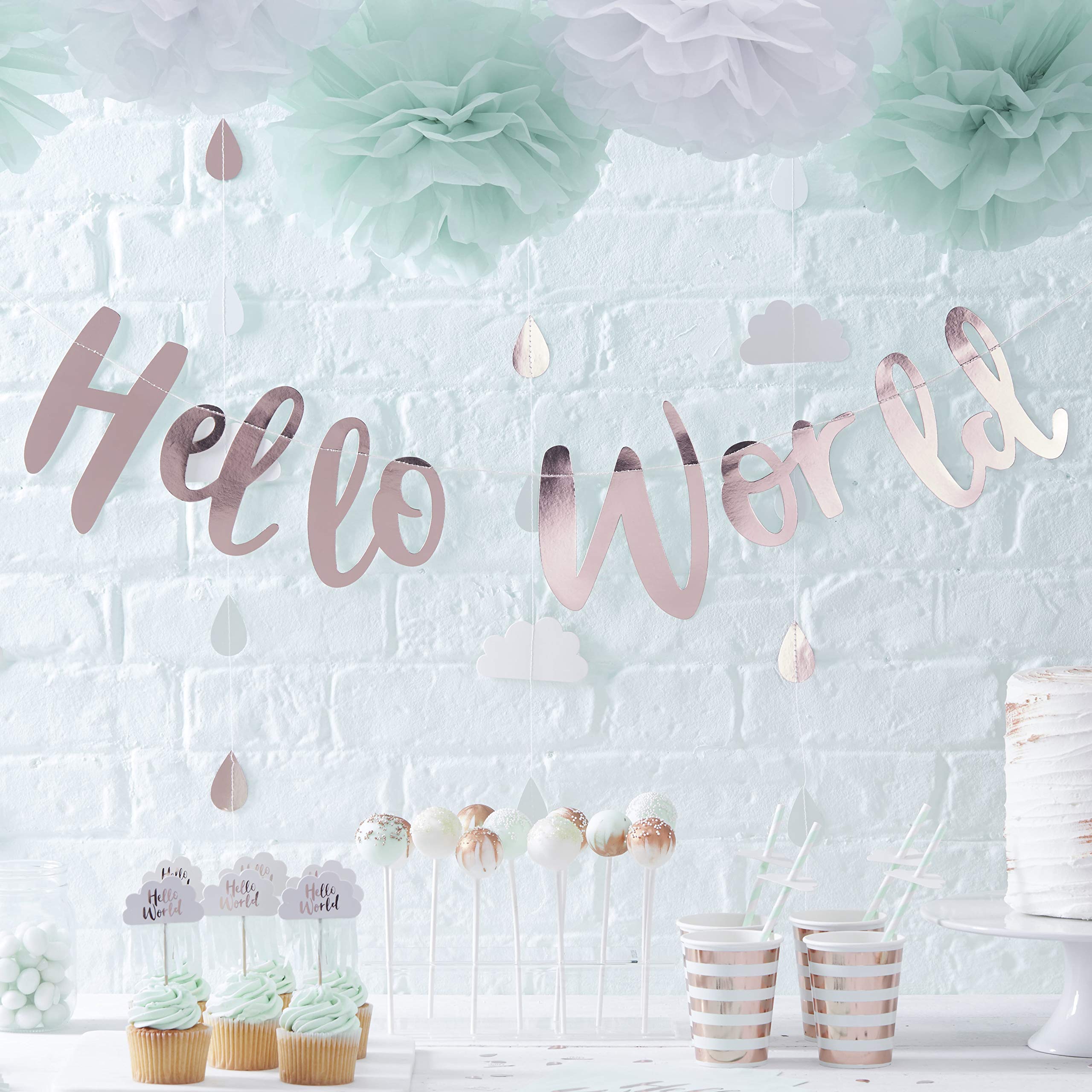 Ginger Ray Rose Hello World Bunting - Baby Shower Party Decoration 1.5M Gold