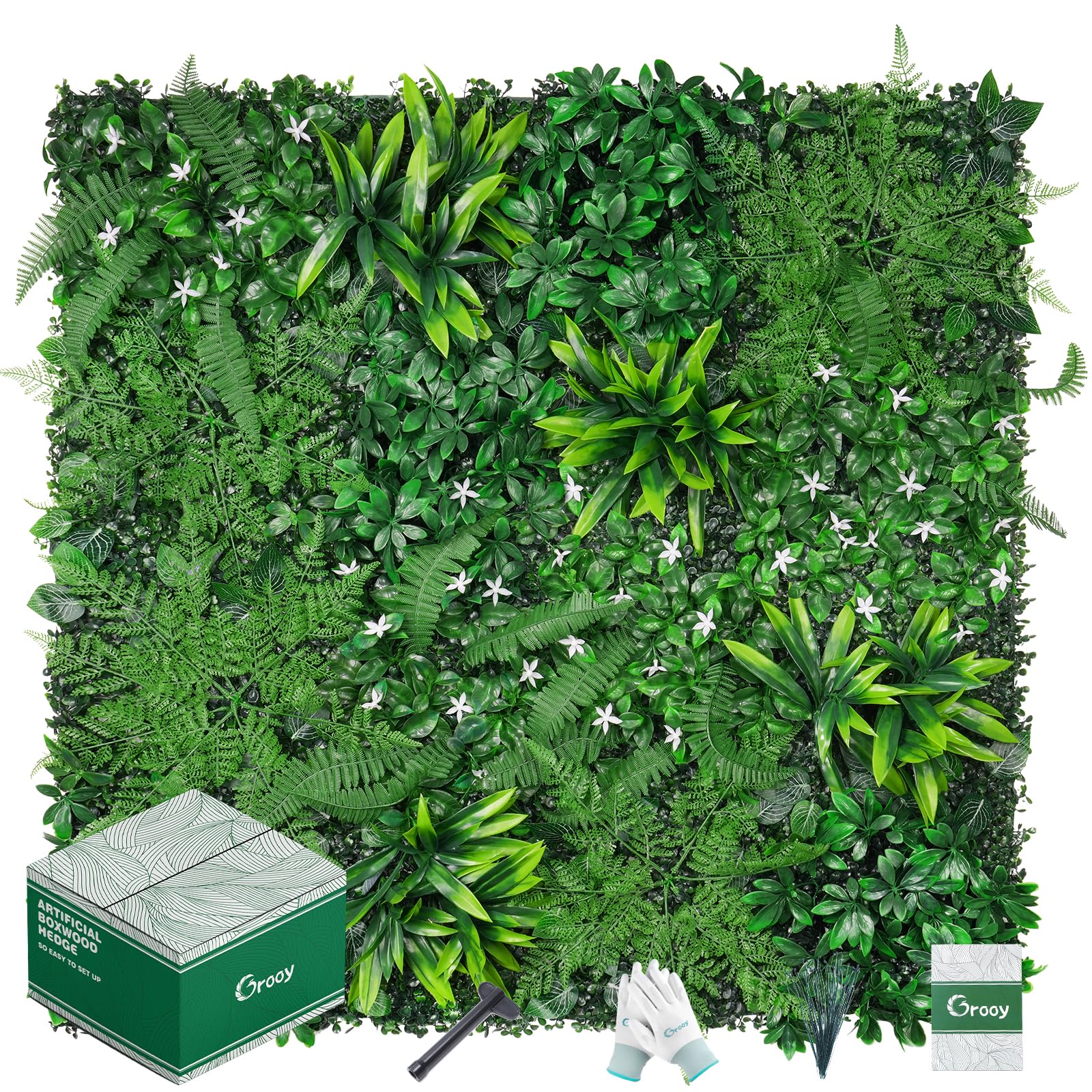 Grooy 12-Piece 20x20 Artificial Boxwood Panels