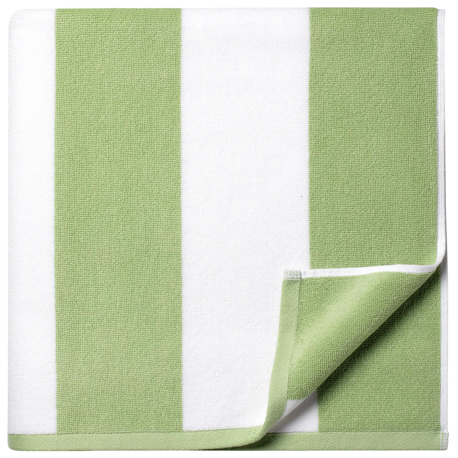 WEDPLAN Cotton Oversized Beach Towel - 40 x70 Inch Extra Large Striped Pool Towel, Big Soft Terry Cloth Sage Green Cabana Swim Towel
