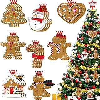24 Pieces Gingerbread Man Christmas Ornaments Wooden Christmas Tree Decoration Set Hanging Gingerbread House Decorations A...