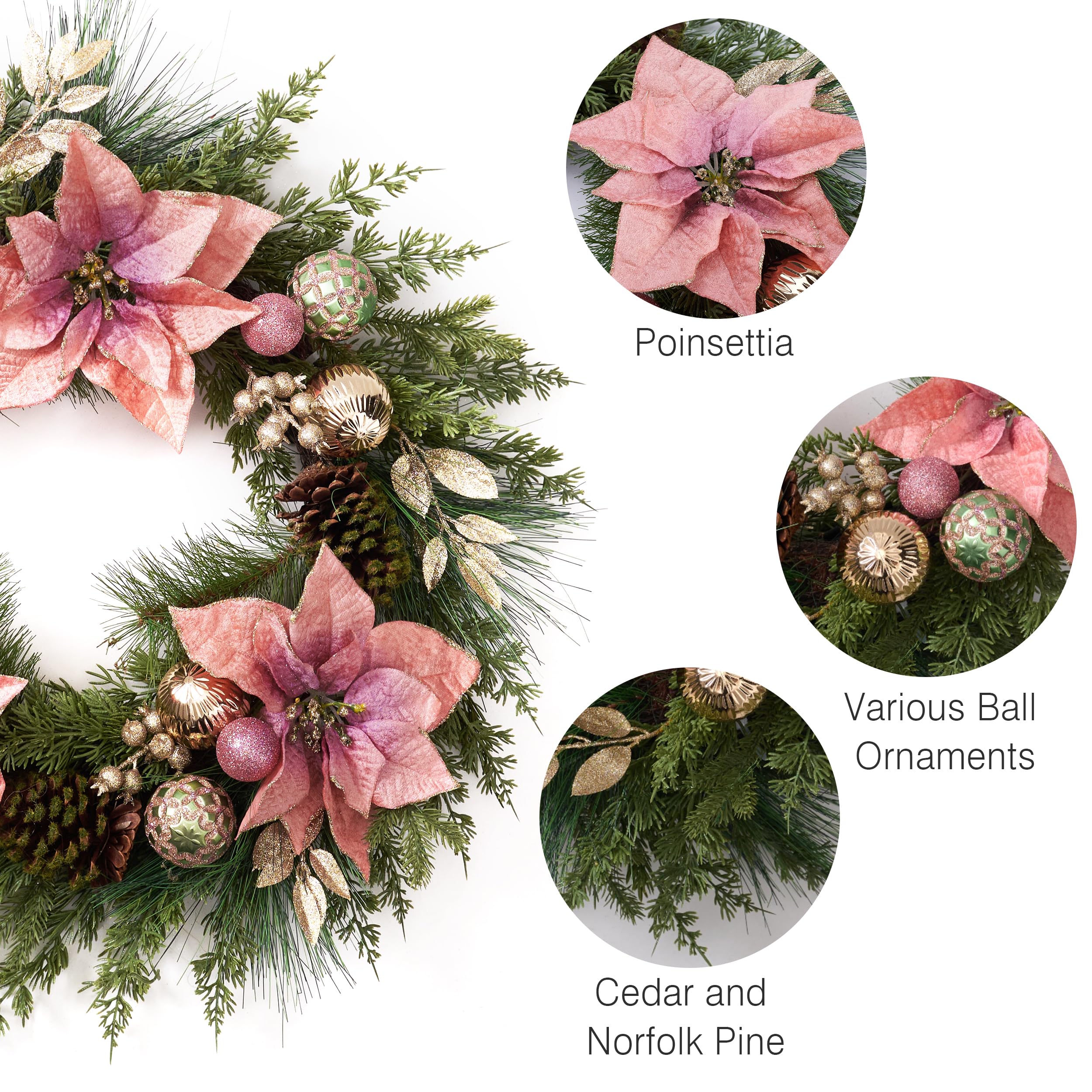 Decorbyhannah Couronne de Saint-Valentin pliable de 61 cm pour porte d'entrée avec lumières, décoration de Saint-Valentin artificielle avec fleurs roses pour fenêtre de table (rose doré)