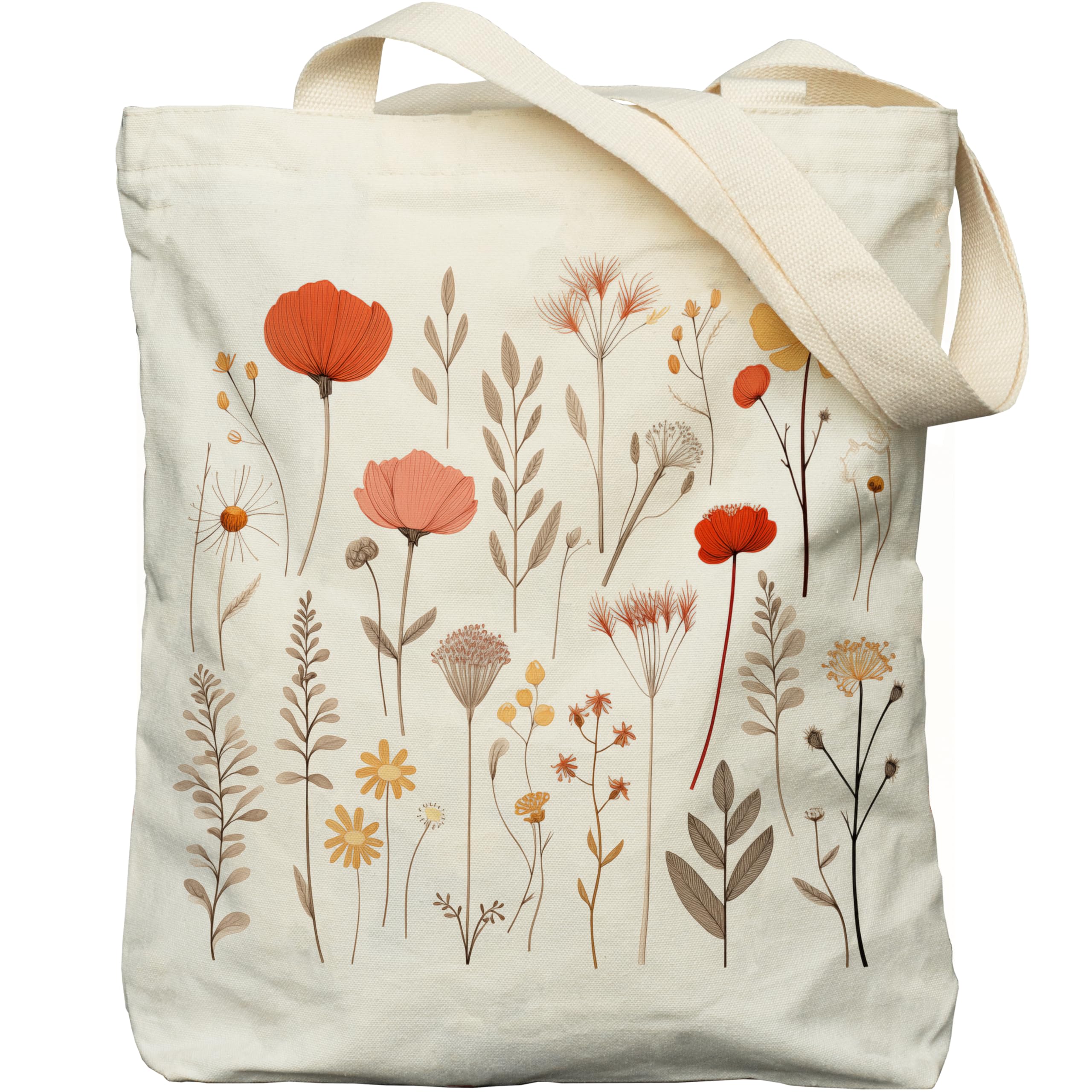 EFFUSON Tote Bag for Women, Large Two Sided Printing Tote Bags with Zipper, Cute Aesthetic Floral Canvas Tote with Pocket