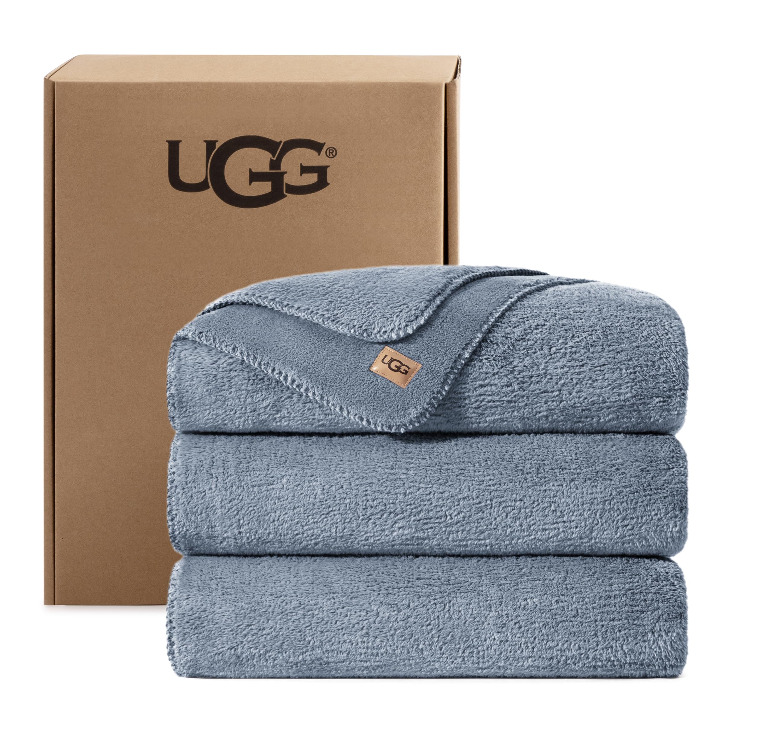 UGG Whitecap King Blanket, Plush Fleece, 110" x 90", Blue | Fits King & California King Beds, Buttery Soft Reversible Plush Fleece, OEKO-TEX Compliant, Warm & Cozy, All-Season