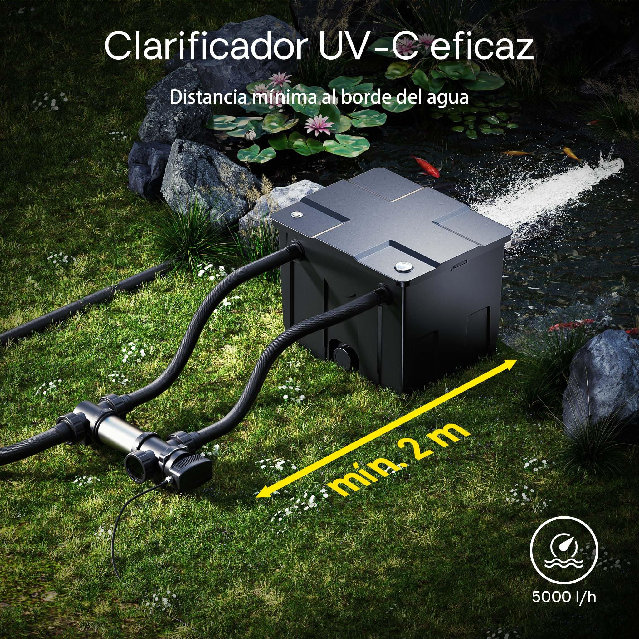 SunSun CUV-724 clarificador Agua Estanque Acero Inoxidable Filtro luz UV 24W aclarador Agua jardín