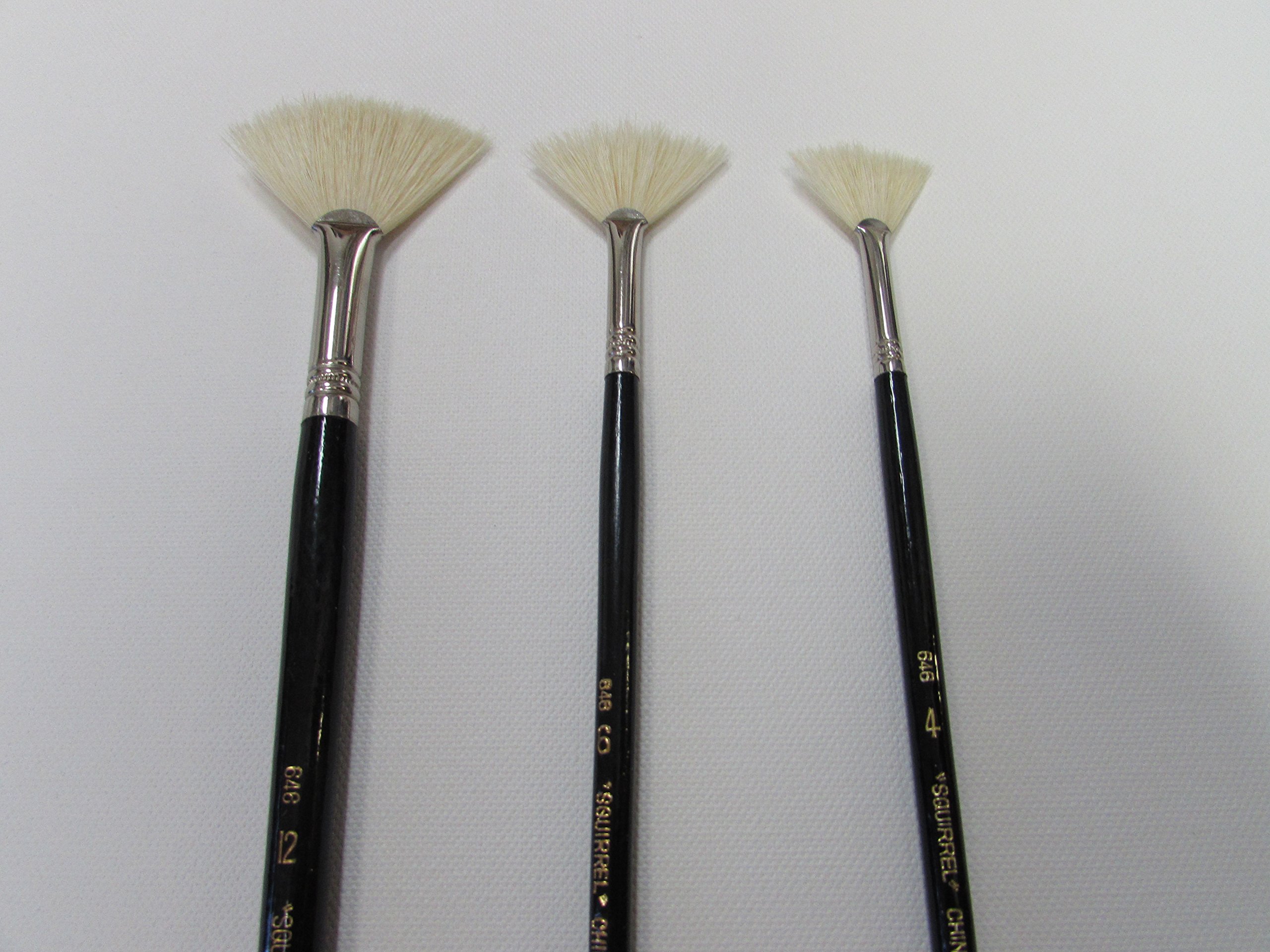 Set of 3pcs Artist Fan Brush White Bristle Long Handle #4-6-12