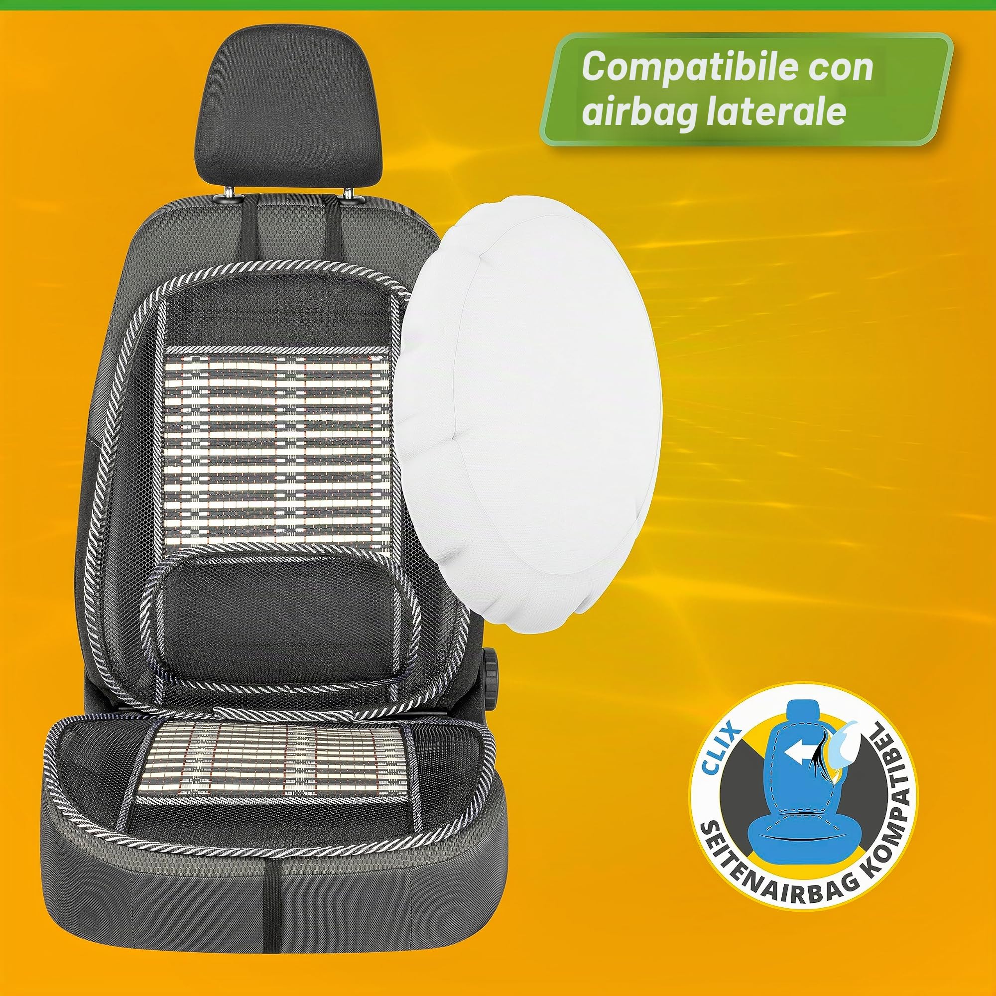 Walser CarComfort coprisedile in bambù traspirante con supporto lombare, coprisedile auto con bambù, rivestimento auto universale in beige/nero