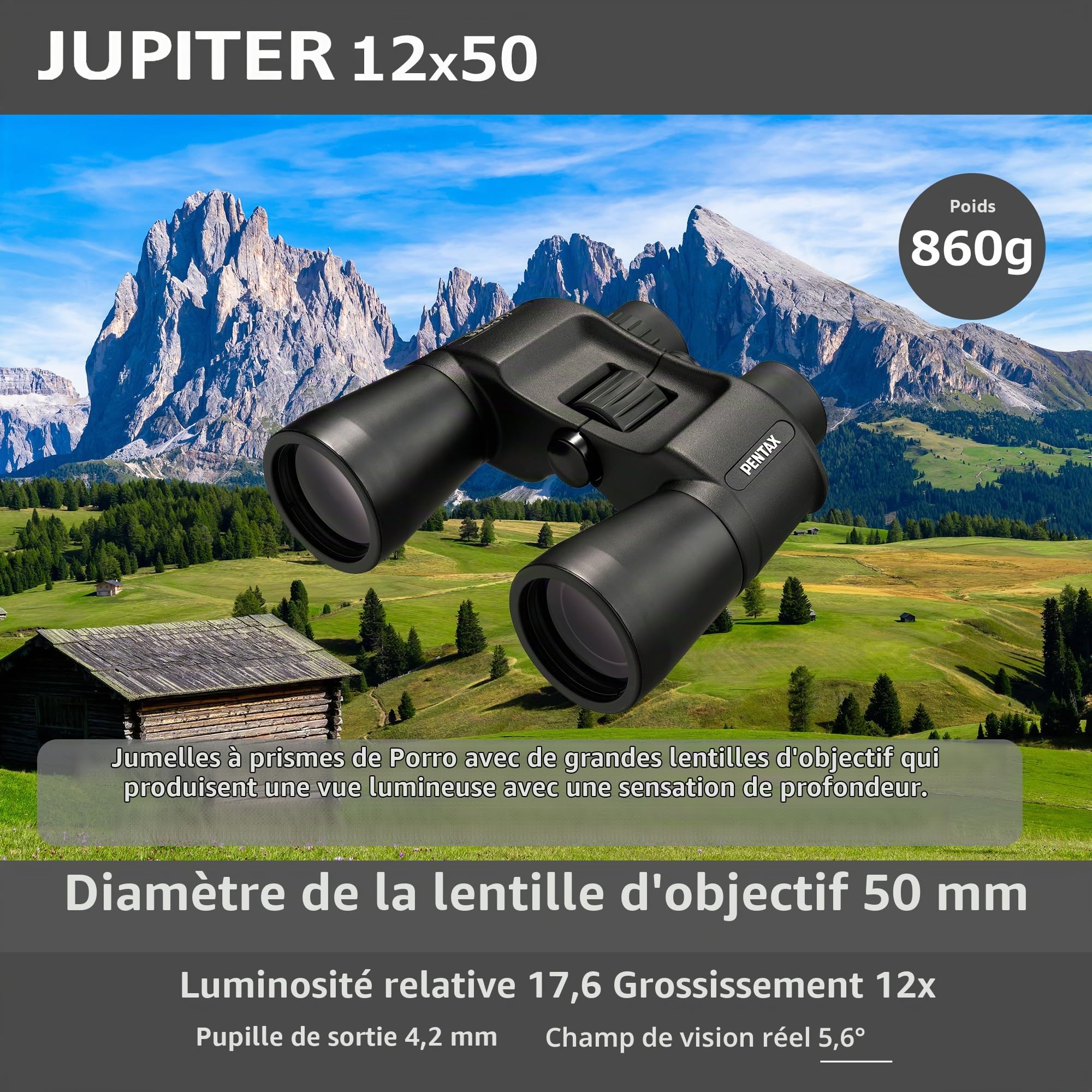 Pentax Jupiter 12x50 Noir Jumelles d’Observation Prisme de Porro Grande Ouverture