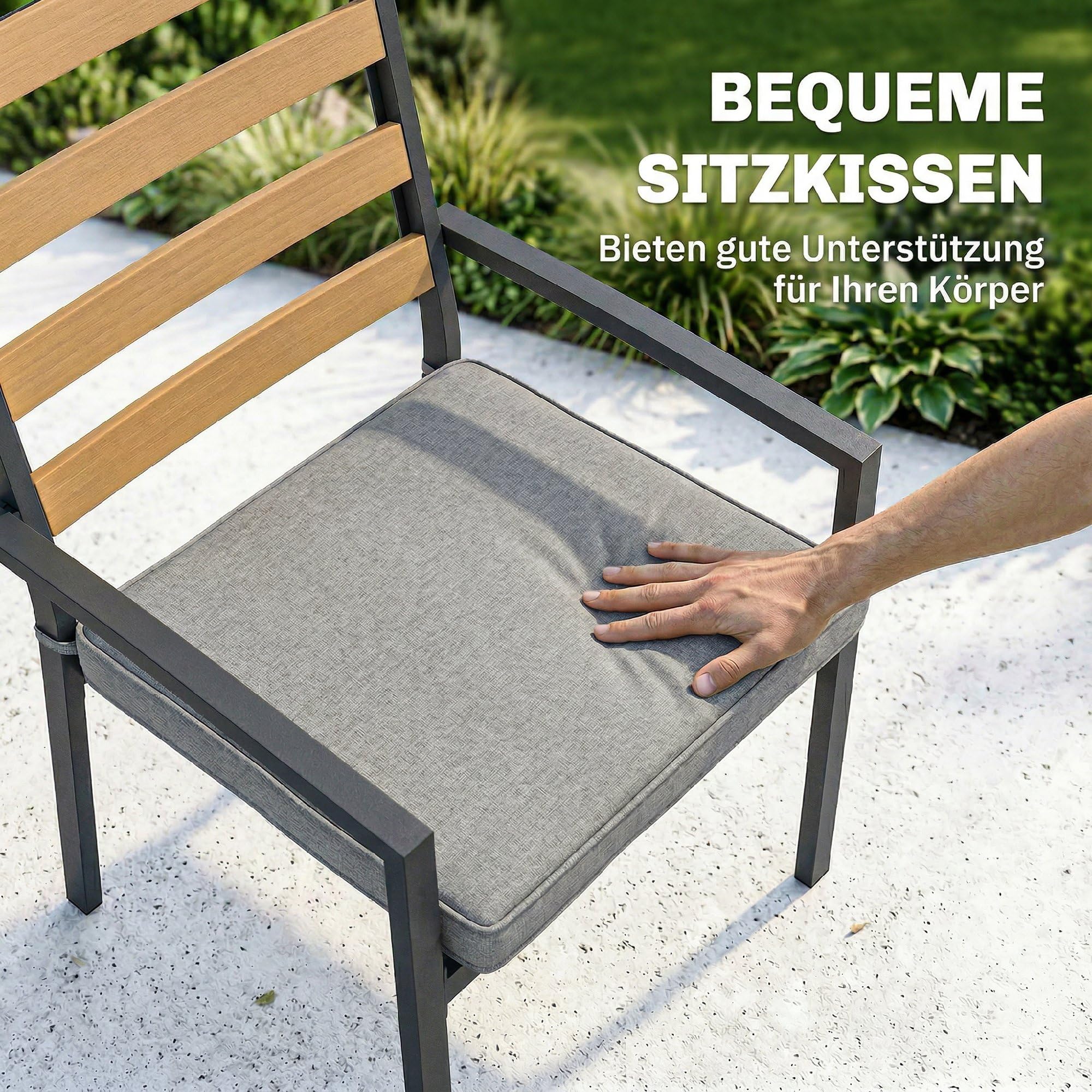 Outsunny 7 TLG. Sitzgruppe Gartenmöbel-Set, Gartengarnitur mit 1 Esstisch, 6 Stühlen, Sitzgarnitur mit Kissen, für Terrasse, Naturholz