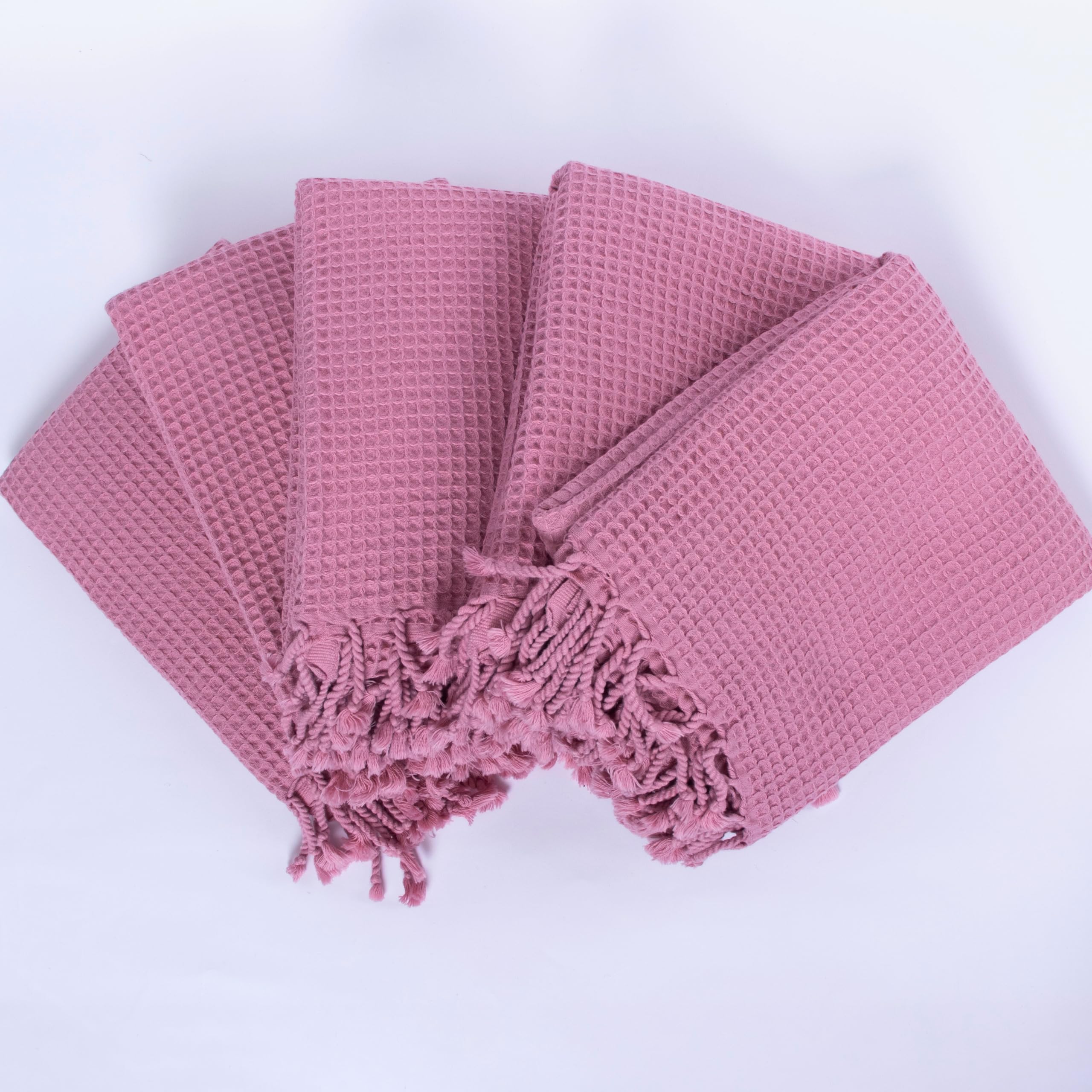 PÜSKÜL - Waffle Towels for Pool, Beach, Spa, Sauna, Gym - Original 100% Turkish Cotton Peshtemal Hammam Towels (Light Pink, 5)
