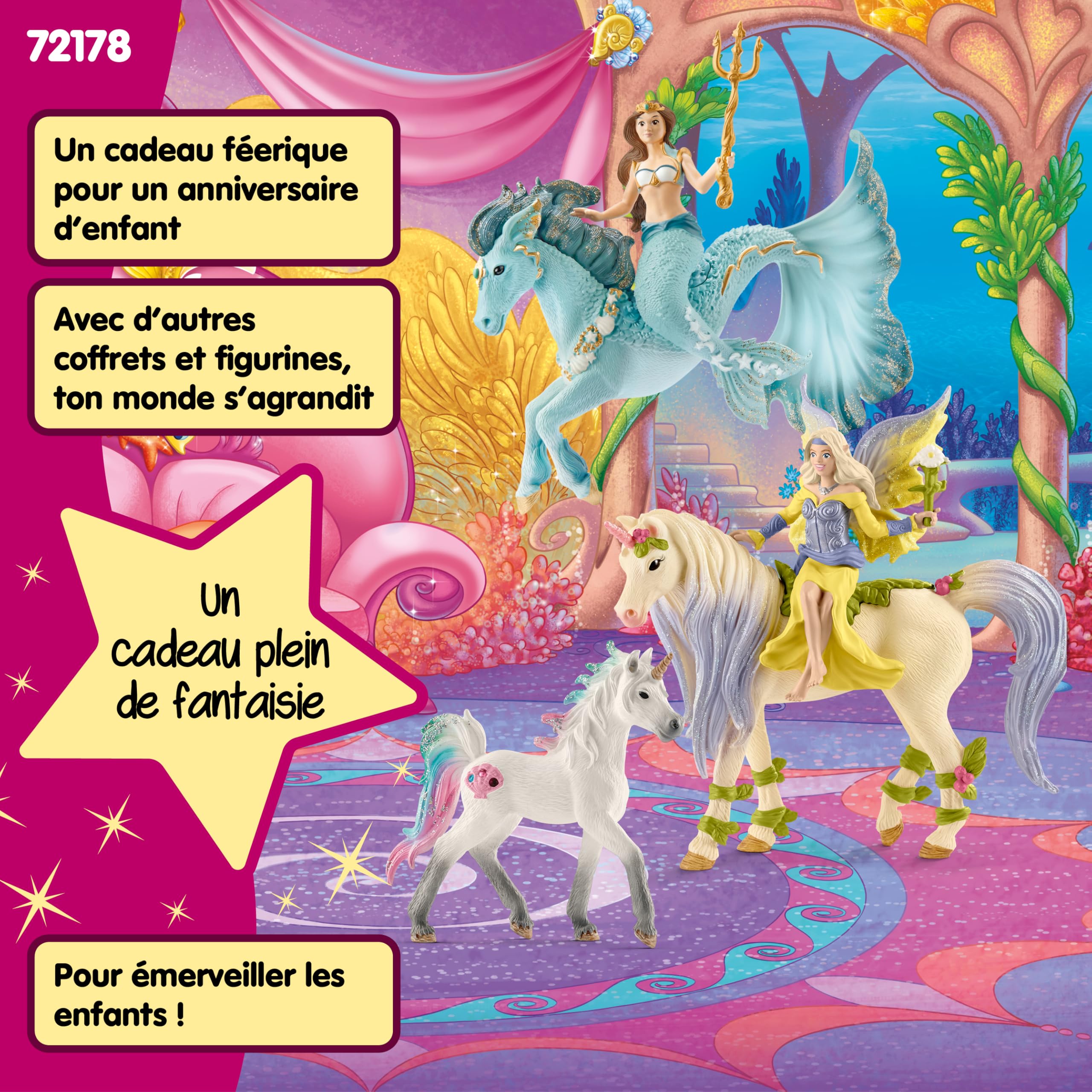 Bateau fleuri magique de Sera, coffret de jeu de 40 pieces avec figurine de licorne, elfe et coffre au trésor, jouet pour enfants