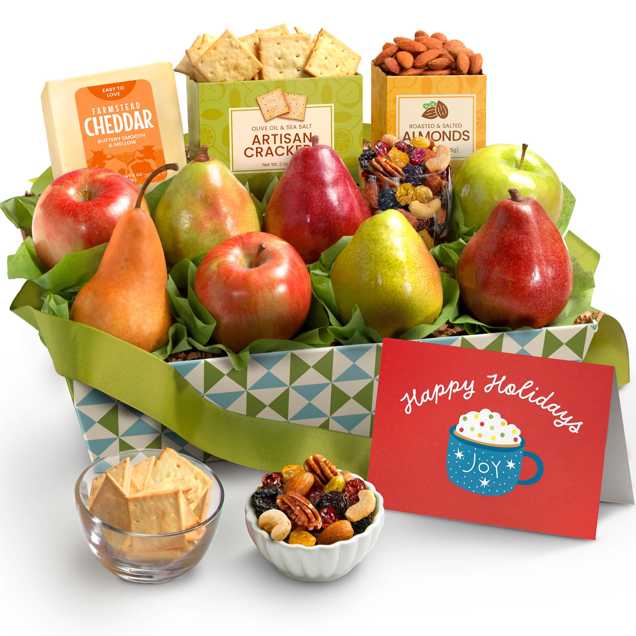 A Gift Inside Fruitfully Classic Happy Holidays Fresh Fruit Basket with Cheese and Nuts