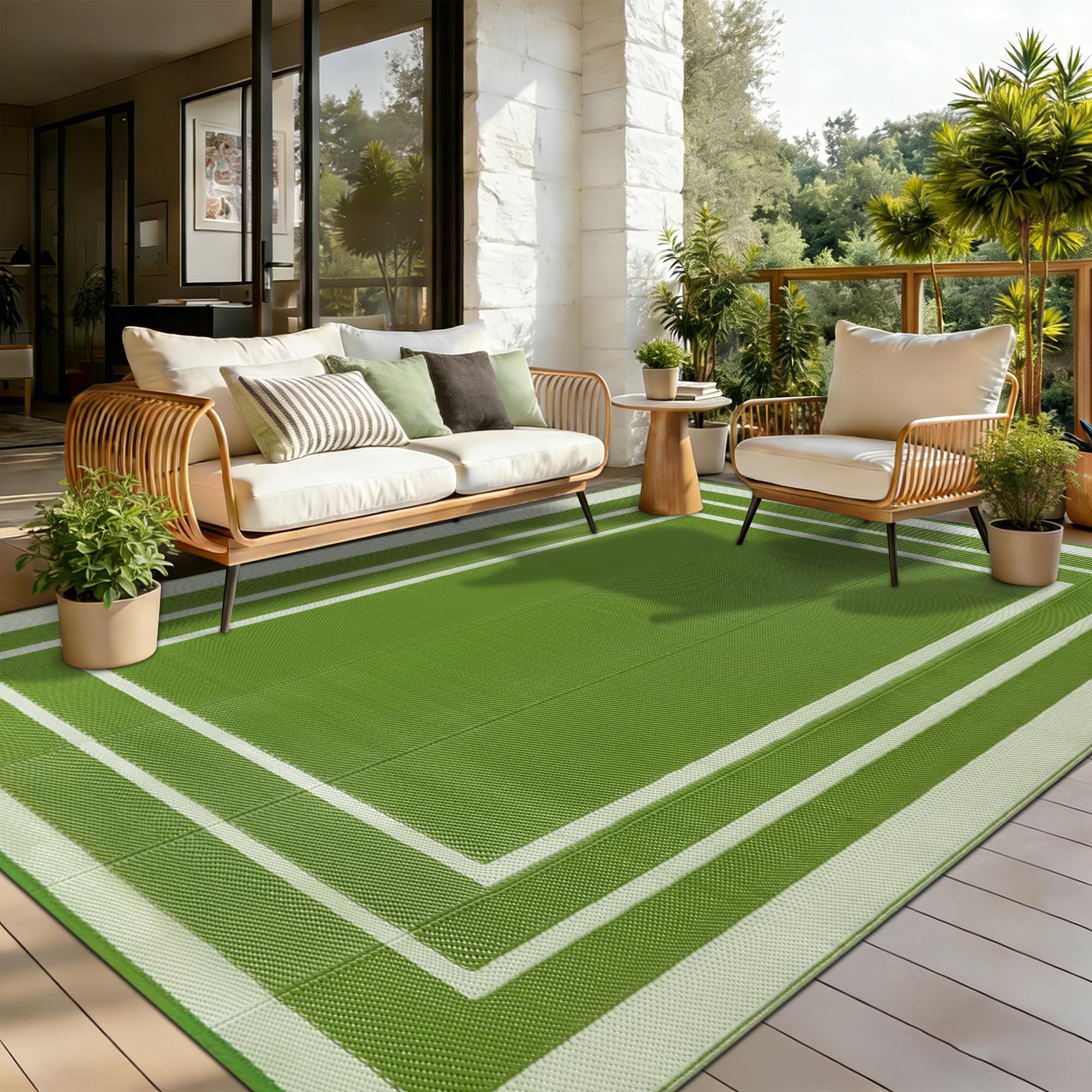 Tappeto da Esterno Terrazza 180x270cm Impermeabile Giardino Plastica Reversibile Balcone Lavabile Verde