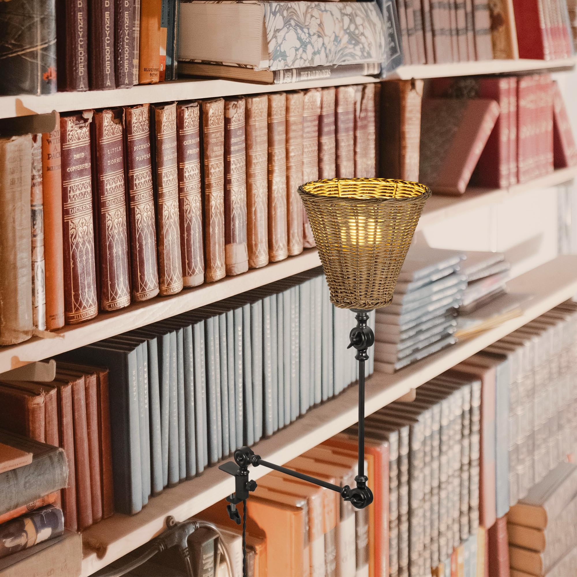 DZ0512 Lampada a morsetto industriale con cavo 2,5, telecomando, lampada da lettura regolabile, dimmerabile, lampada da comodino con braccio flessibile, per scrivania, comodino, libreria