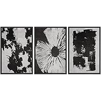 SIGNWIN Framed Canvas Print Wall Art Grunge Style Abstract Flowers & Paint Strokes Floral Abstract Illustrations Modern Art Industrial Black & Gray for Living Room, Bedroom, Office - 16