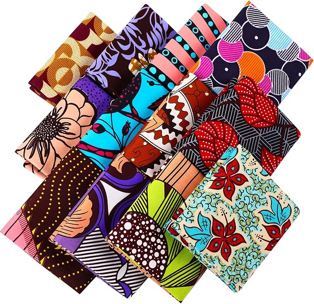 12 Pcs African Print Fabric Fat Quarters Scraps African Fabric by Yard for Sewing Face Covering Make, Craft Projects and DIY Patch Work, 19.5 x 15.7 Inch/ 50 x 40 cm