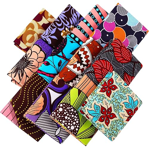 12 Pcs African Print Fabric Fat Quarters Scraps African Fabric by Yard for Sewing Face Covering Make, Craft Projects and DIY Patch Work, 19.5 x 15.7 Inch/ 50 x 40 cm