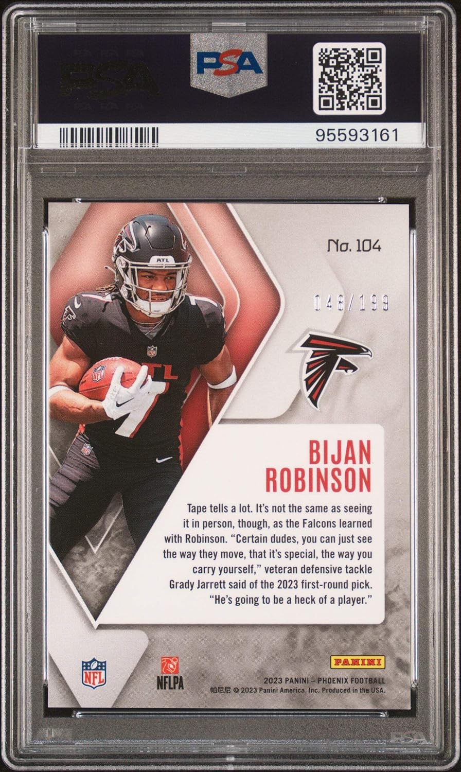 Graded 2023 Panini Phoenix Bijan Robinson #RED /199 Rookie RC Football Card PSA 10 Gem Mint
