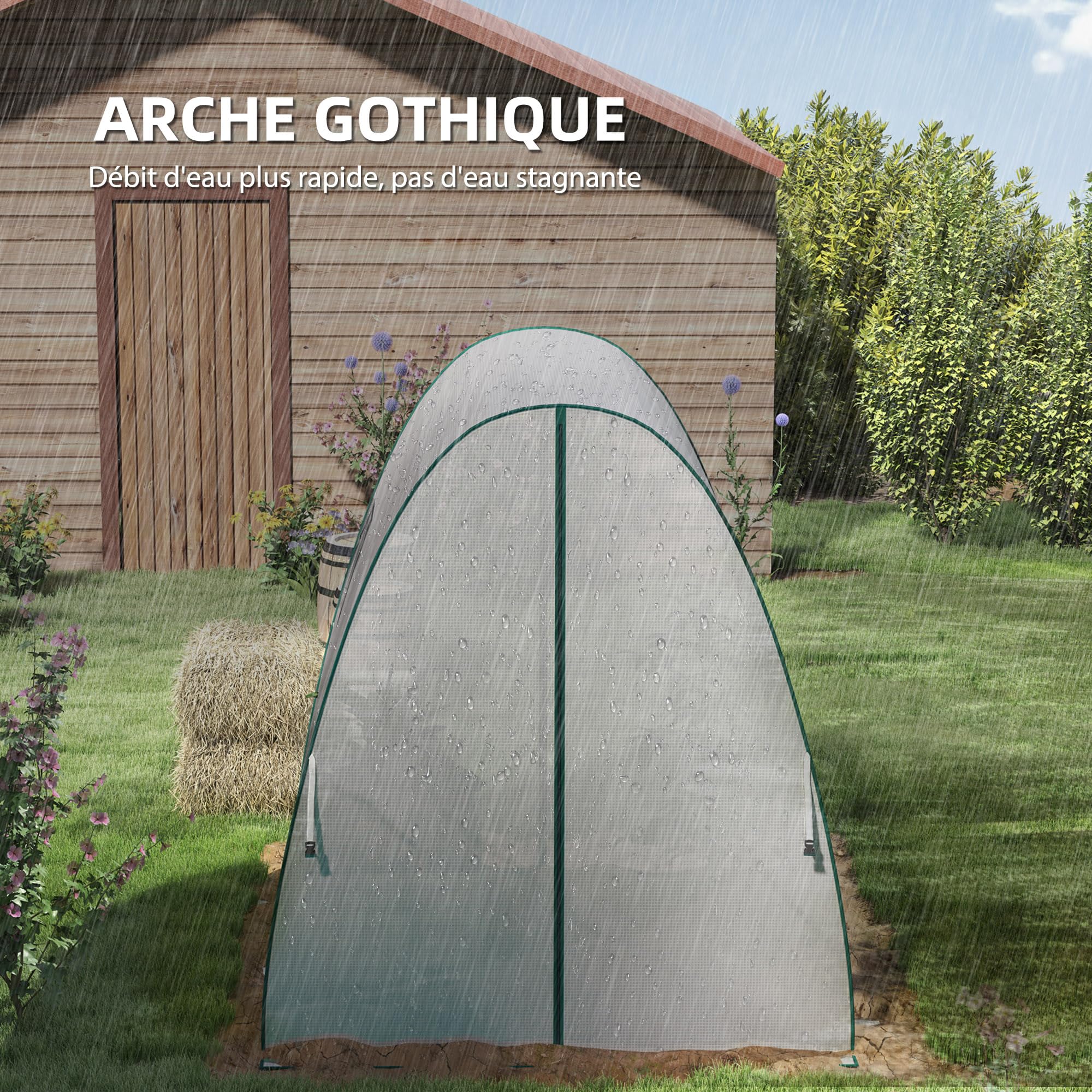 Outsunny Serre de Jardin PE Bâche 140 g/m² 180 x 180 x 200 cm Blanc | Serre de Balcon, Châssis en Acier, 2 Portes Zippées Enroulables, pour Légumes Plantes Fleurs, Intérieur et Extérieur