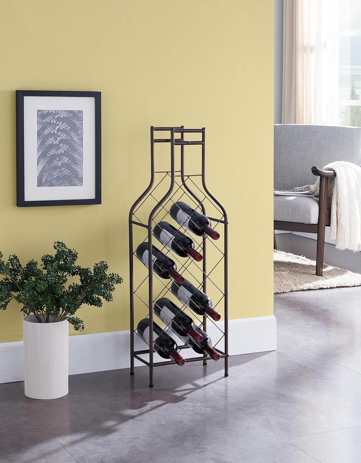 Kings Brand Furniture - 12 Bottles Freestanding Floor Metal Wine Rack Wine Bottle Holders Stands for Home with Bottle Shape Bar Stand for Liquor, Pewter