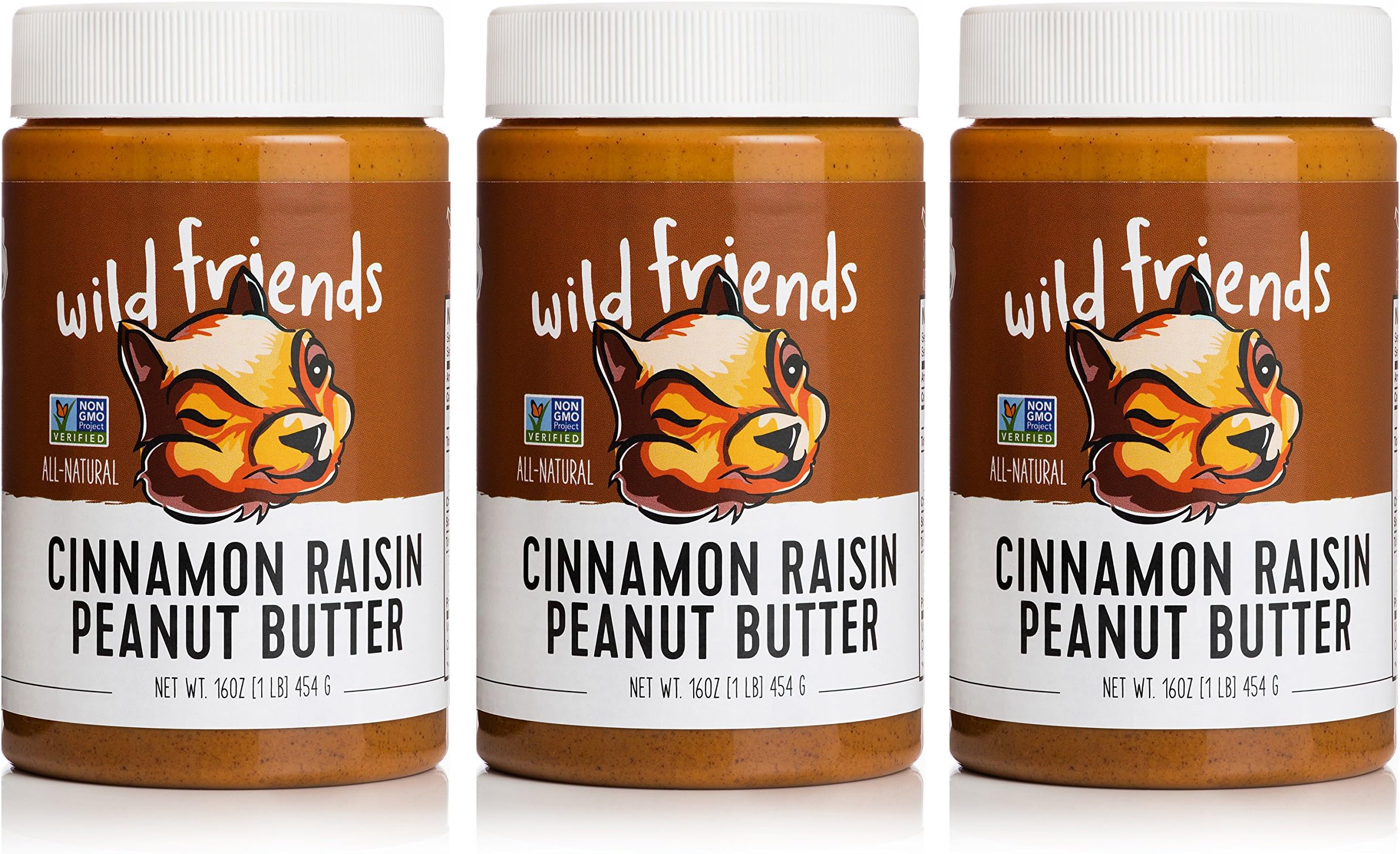 Wild Friends Foods Natural Peanut Butter, Cinnamon Raisin, Gluten Free, Palm Oil Free, 3 Count