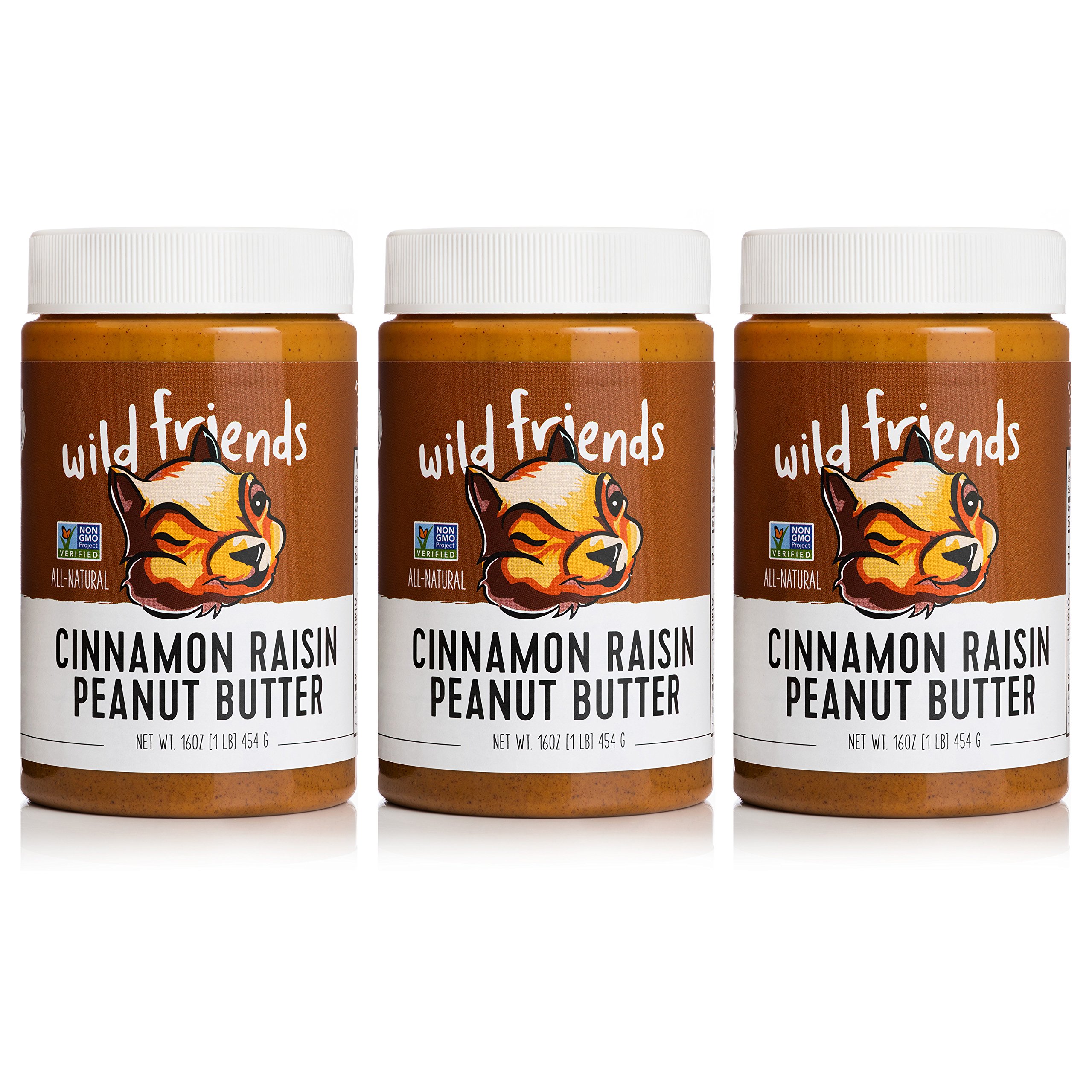 Wild Friends Foods Natural Peanut Butter, Cinnamon Raisin, Gluten Free, Palm Oil Free, 3 Count