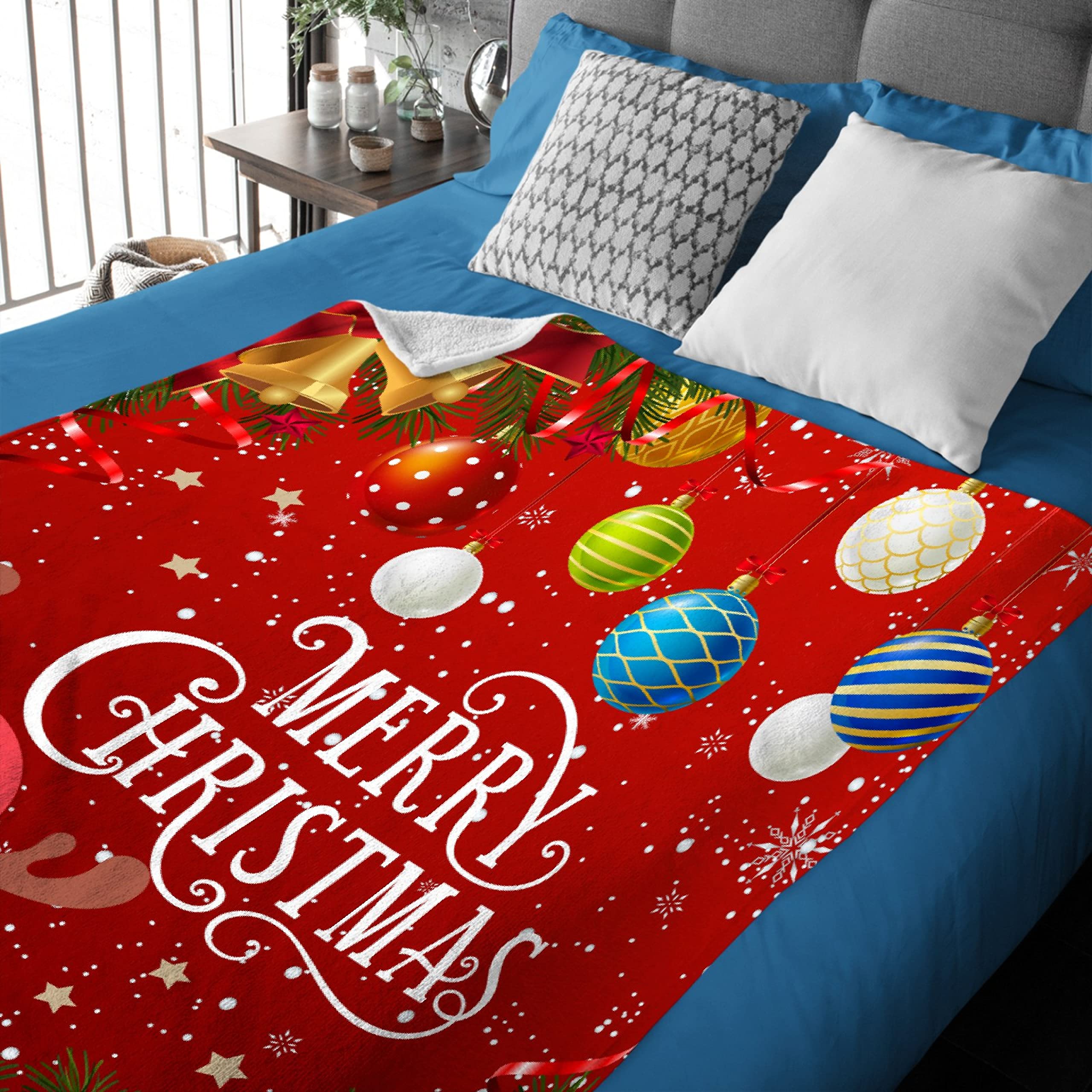 Merry Christmas Deer Throw Blanket, Happy New Year 2022 Gift for Son Daughter, Lightweight Winter Holiday Xmas Flannel Micro Blanket for Christmas Bed Sofa Couch Home 60