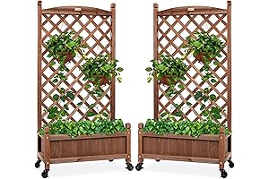 Best Choice Products Set of 2 48in Wood Plant Box with Trellis