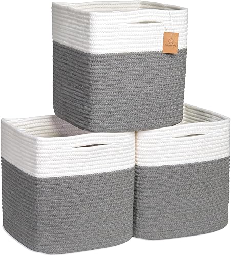 Miniatura 11 de NaturalCozy Cubos de Almacenamiento de 11 Pulgadas Cestas Tejidas de Cuerda de Algodón para Organizar, Paquete de 3 Contenedor de Almacenamiento