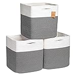 NaturalCozy Storage Cubes 11 Inch Cotton Rope Woven Baskets for Organizing, 3-Pack | Cube Storage Bin | Square Storage Baskets for Shelves Organizer, Classroom, Kids Toy Bins, Closet, Baby Nursery