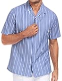 Lzzidou Men's Cuban Collar Shirt Short Sleeve Button Down – Textured Jacquard Cotton Blend Summer Resort Top