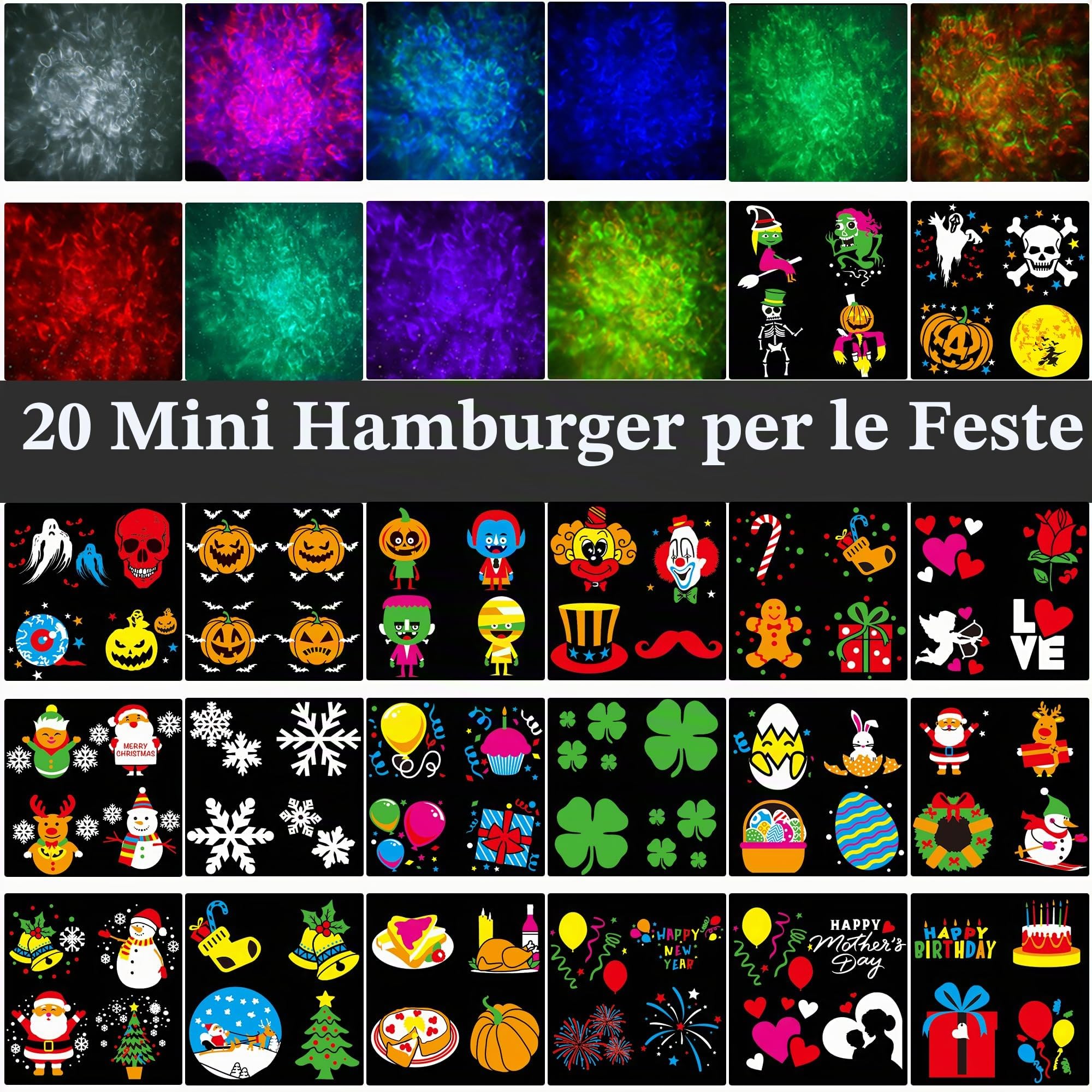 COOLWUFAN Proiettore Natalizio da Esterno 2 in 1 con Motivi in ​​Movimento e 30 Effetti HD (Onde e Motivi Dell'oceano 3D) Proiezione di Luce per Natale, Halloween, Decorazioni da Giardino