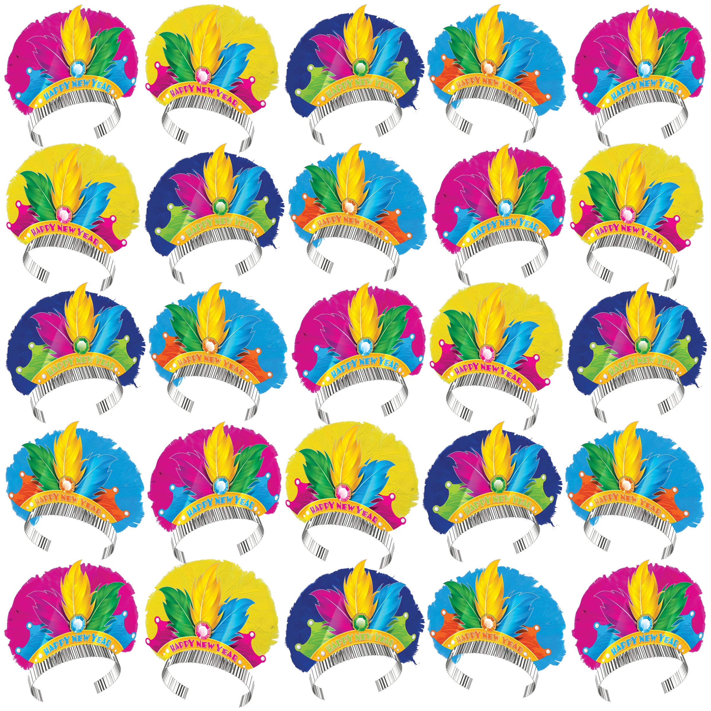 Beistle 80039-50 Lot de 25 diadèmes colorés Rio Happy New Year avec Plumes, Serre-tête, Accessoires de fête, Accessoires de photomaton, Papier, Multicolore
