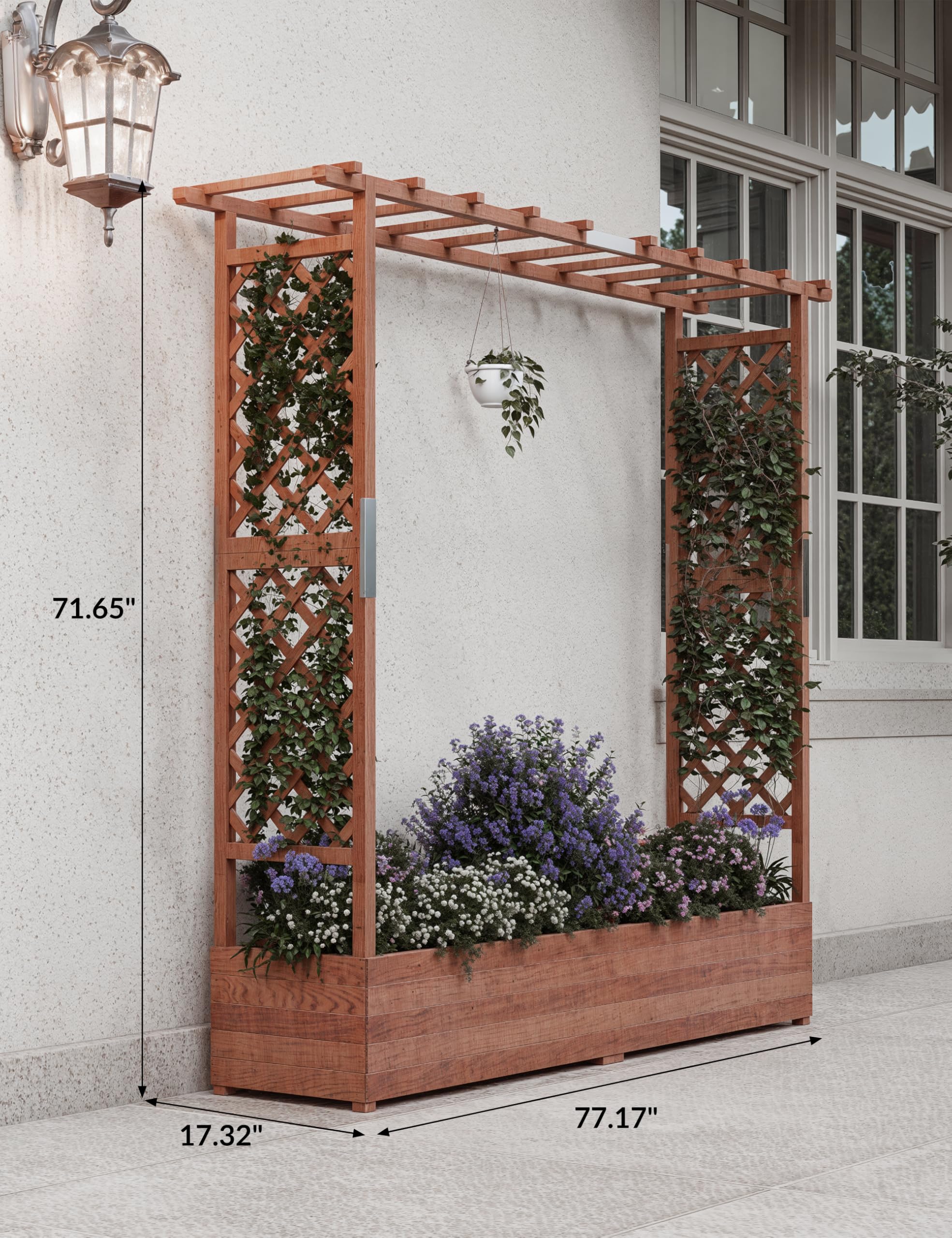 Elevated Wooden Garden Bed with Trellis - 45 Inch Planter Box with Side Supports, Canopy, and Drainage Holes – Perfect for Climbing Plants, Vines, and Blossoms