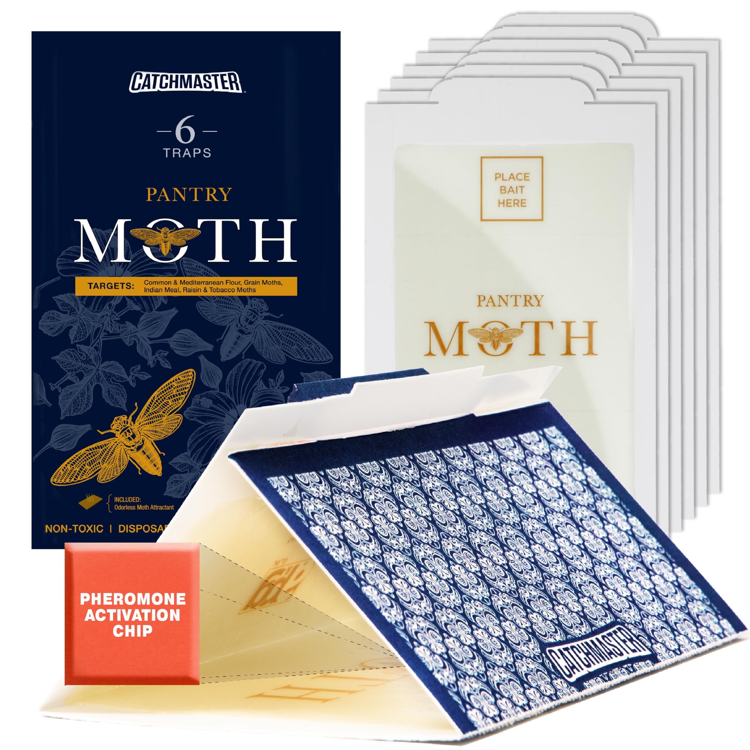 Catchmaster Decorative Pantry Pest & Moth Traps 6Pk, Bug Killer for Kitchen Storage & Pantry Cabinet, Moth Traps for House, Protect Pet Food, Kitchen Cabinets Storage, Pet Safe Glue Trap