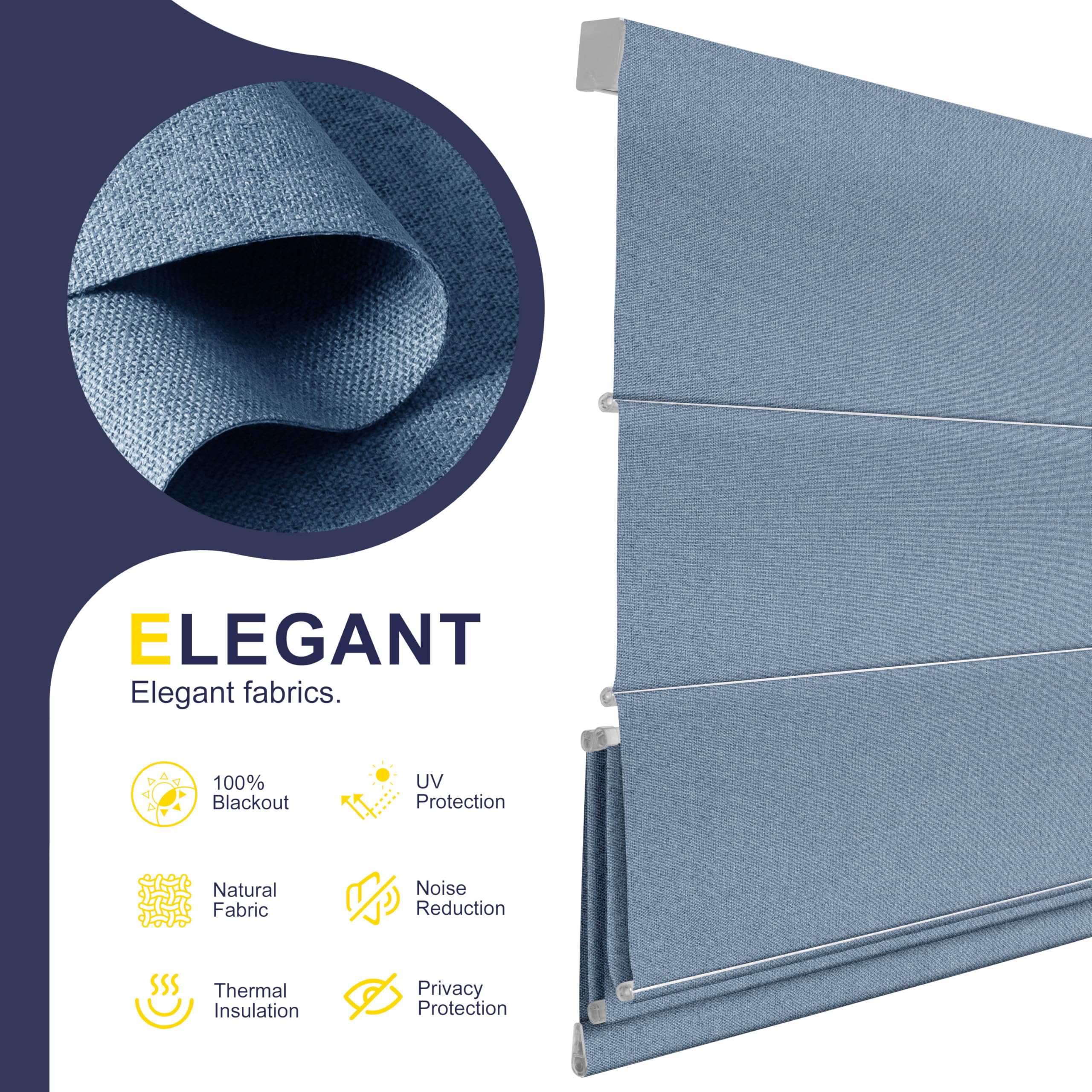 Sulugood Cordless Roman Shades for Windows Blackout Roman Blinds,Room Darkening Thermal Insulated Window Shades for Home Living Room Bedroom, Blackout Blue 78