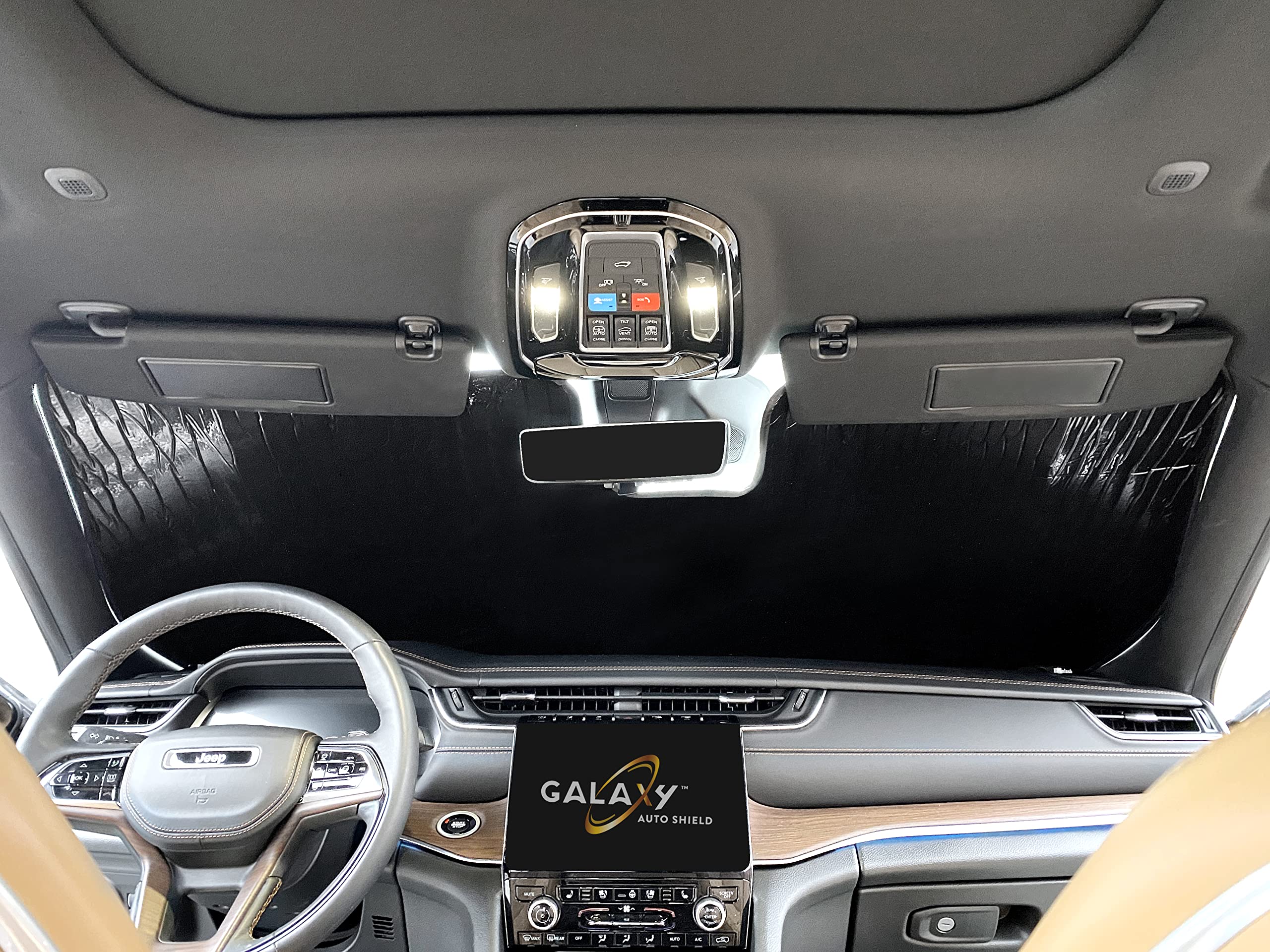 GalaxyAutoShield - Parasol para parabrisas de ajuste personalizado para Jeep Grand Cherokee L SUV 2021 2022 (no compatible con Grand Cherokee), accesorios de privacidad, protección contra rayos UV,