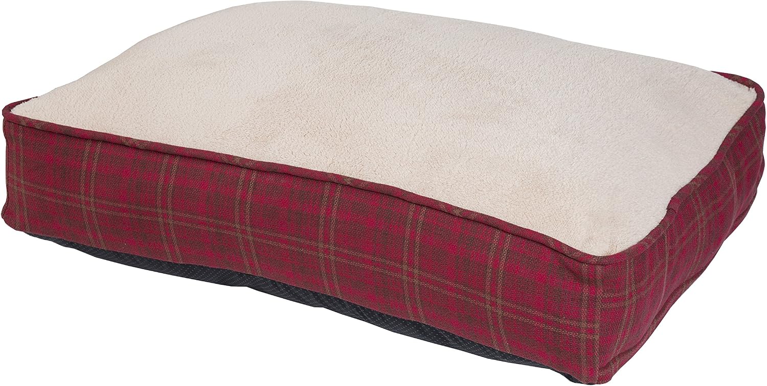 Paseo Road Cascade Lodge Red and Brown Plaid Dog Bed for Medium, Large Dogs, 23x34x6 inch, Washable Rectangle Pet Bed