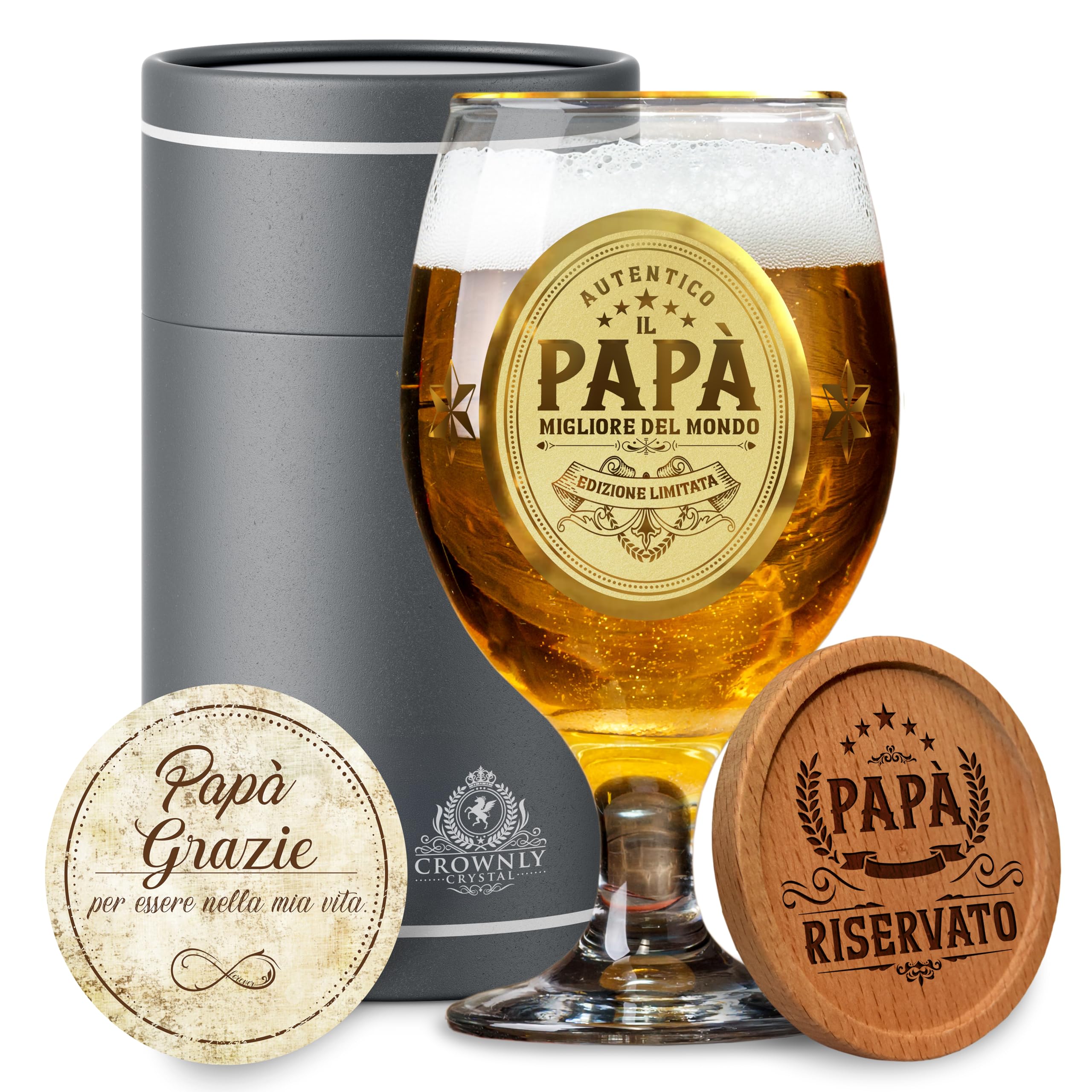 CROWNLY CRYSTAL® Regalo Papà Tazze Personalizzate Bicchieri Birra Particolari Idee Compleanno Festa Del Papà Originali Personalizzata Regalo Padre Uomo