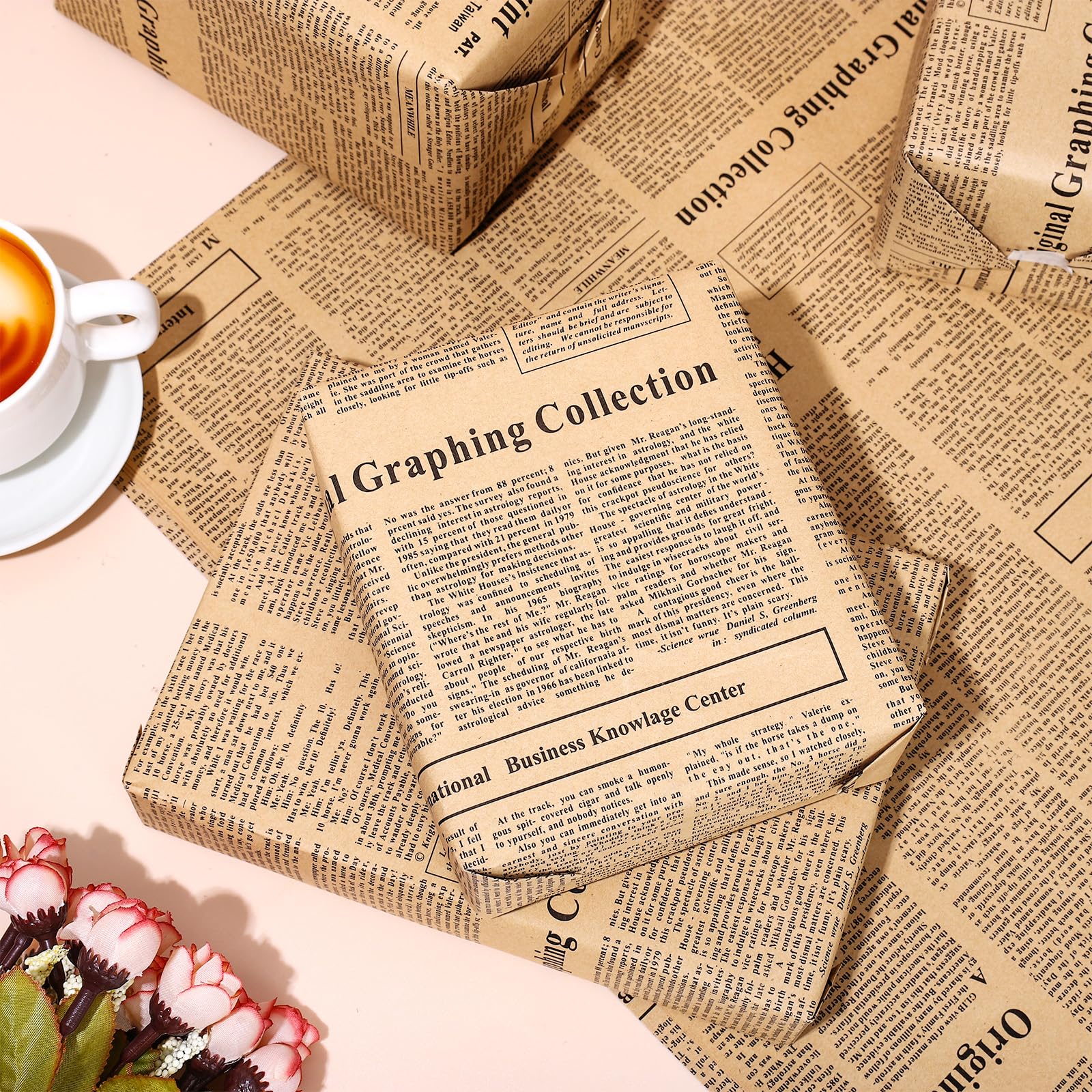 Whaline Vintage Newspaper Wrapping Paper - Not Roll - Old Newsprint Gift Wrap Paper Folded Flat Retro Kraft Magazine DIY Craft Art Paper for Wedding Birthday Party Decor Supplies, 10 Sheets - Image 3