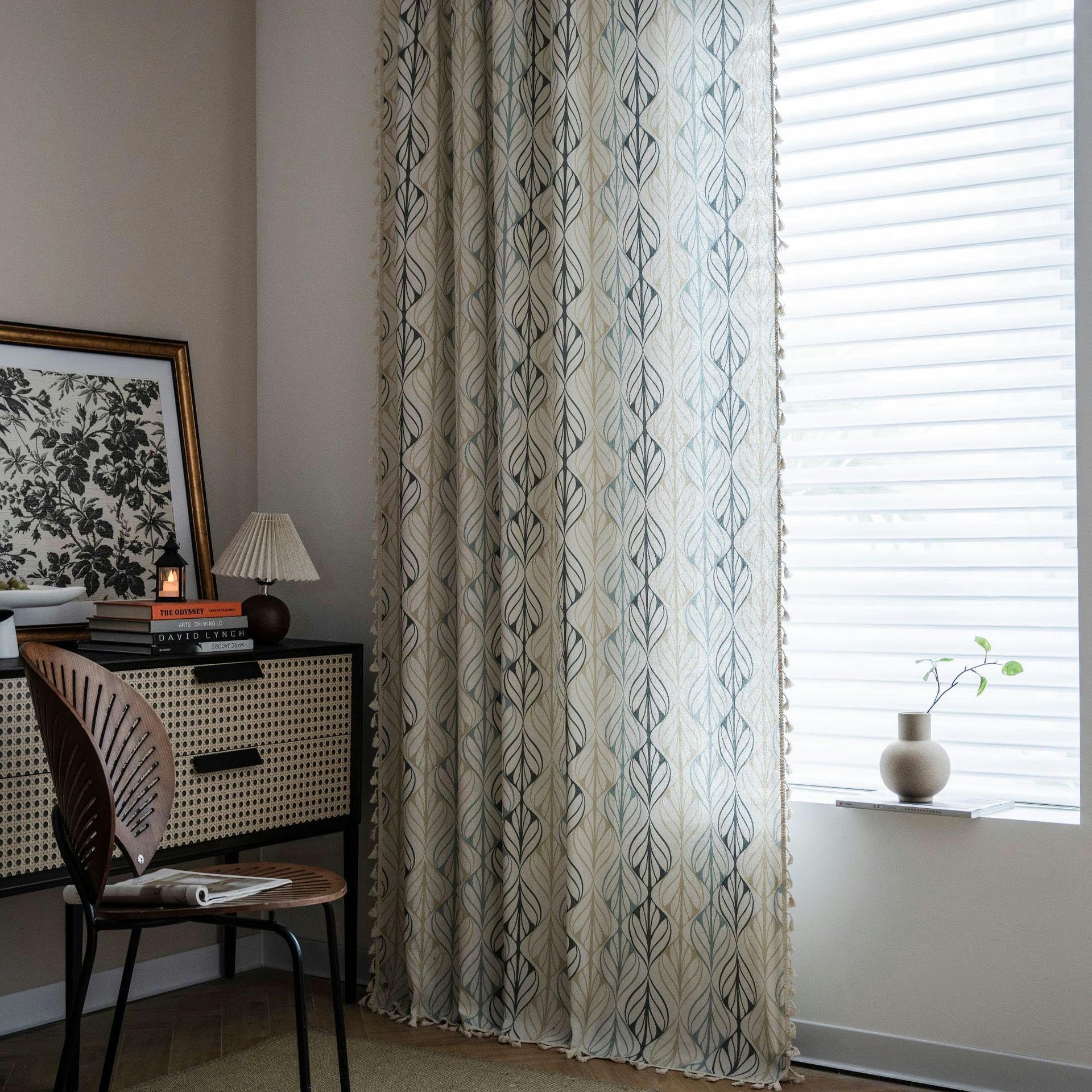 150 cm szerokości x 160-300 cm zasłony boho do salonu z haczykami kwiatowe bawełniane zasłony półprzezroczyste z frędzlami, lniana bawełniana zasłona