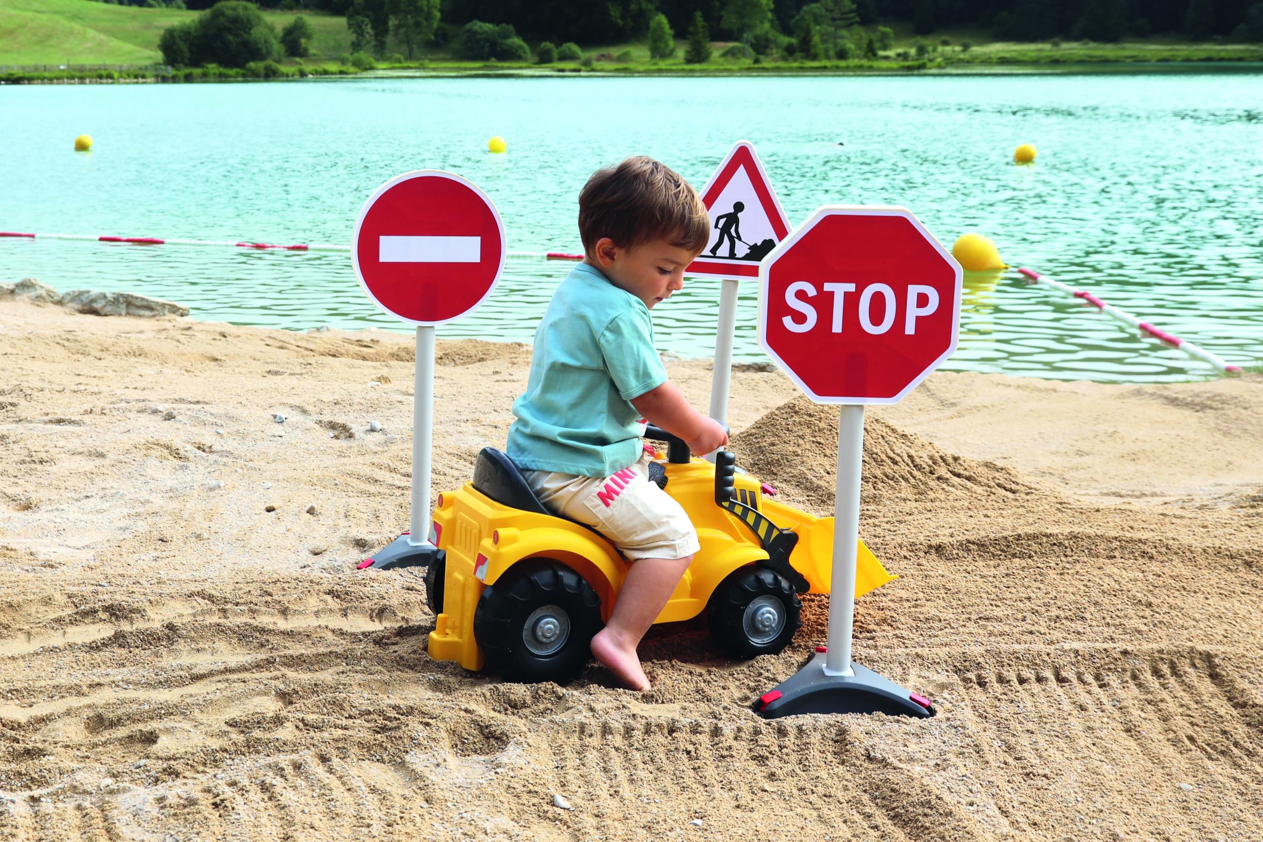 Ecoiffier - Jeu Enfant de 3 Panneaux de Signalisation 65 Cm - Thème Travaux Fixation Sol Inclus - Jeu d'imitation - Dès 18 Mois - Jouet pour Enfant - 476 - Garantie France Origine